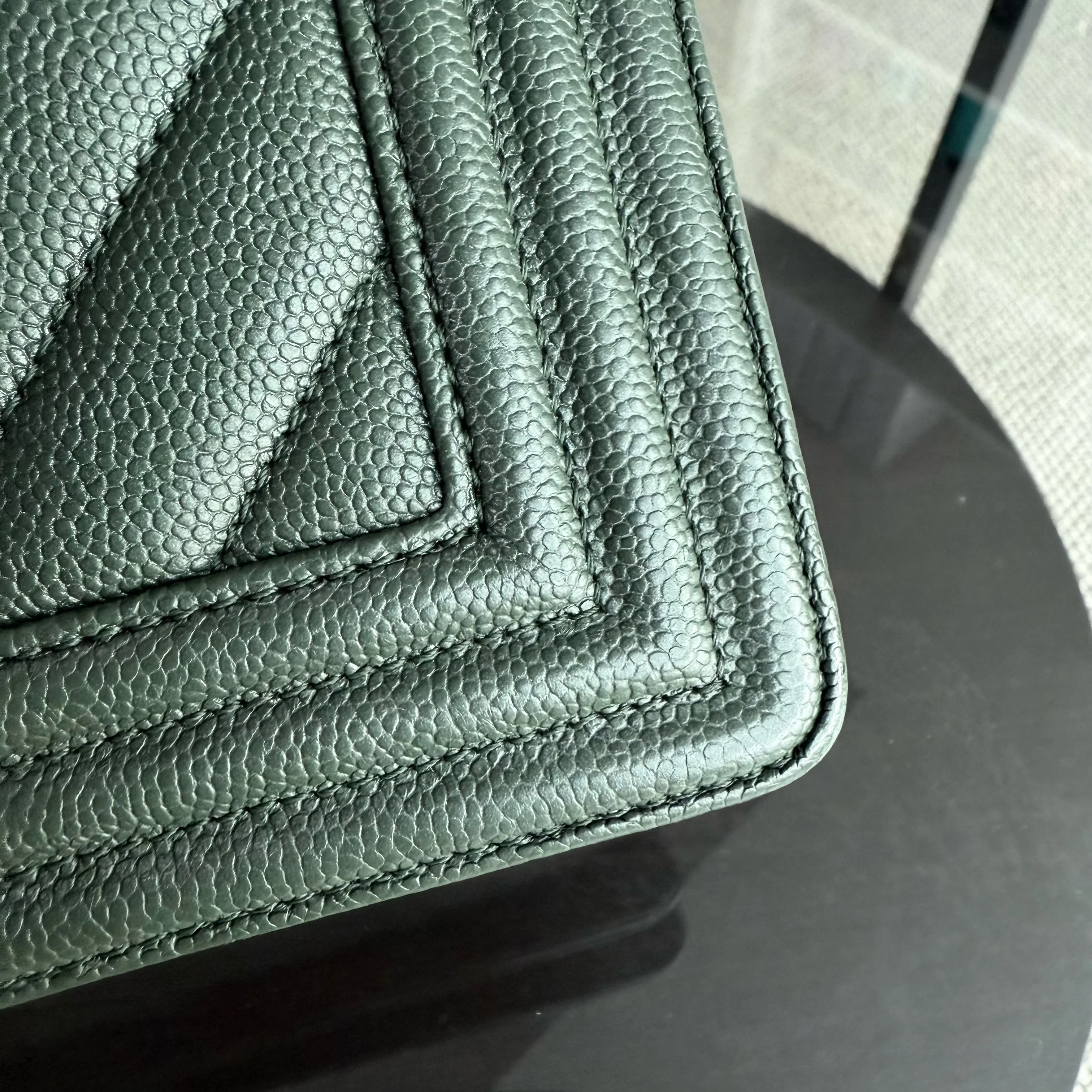 Chanel Boy Medium - Caviar 25CM Chevron Dark Green Ruthenium Silver Hardware Series 26