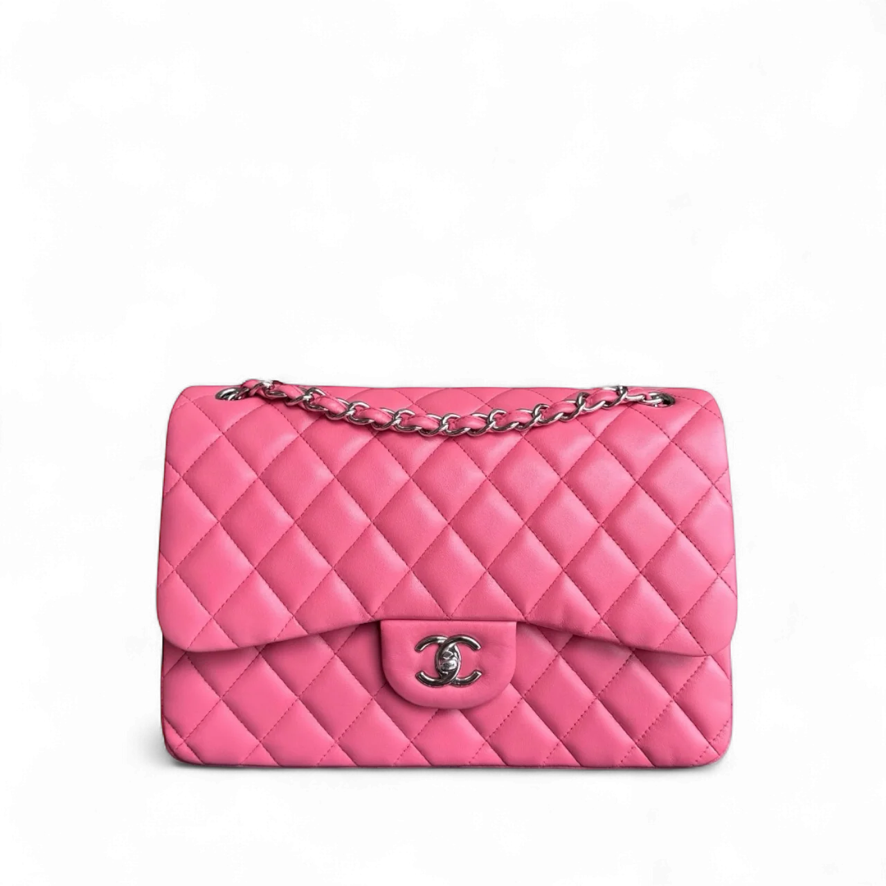 Chanel Classic Flap Jumbo - Double Flap 30CM Quilted Lambskin Pink Silver Hardware Series 16