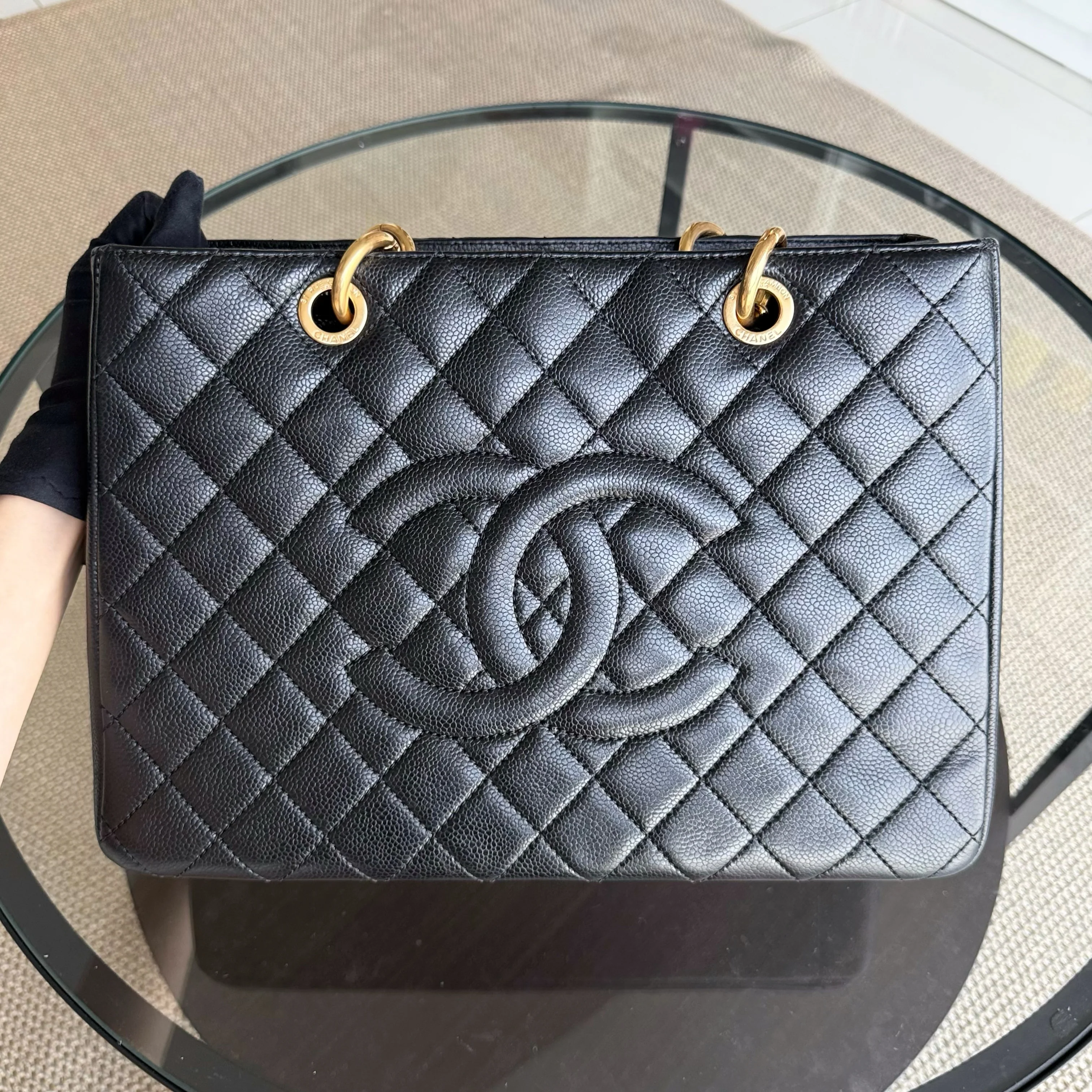 Chanel GST Grand Shopping Tote - Caviar Quilted Grained Calfskin Black Gold Hardware