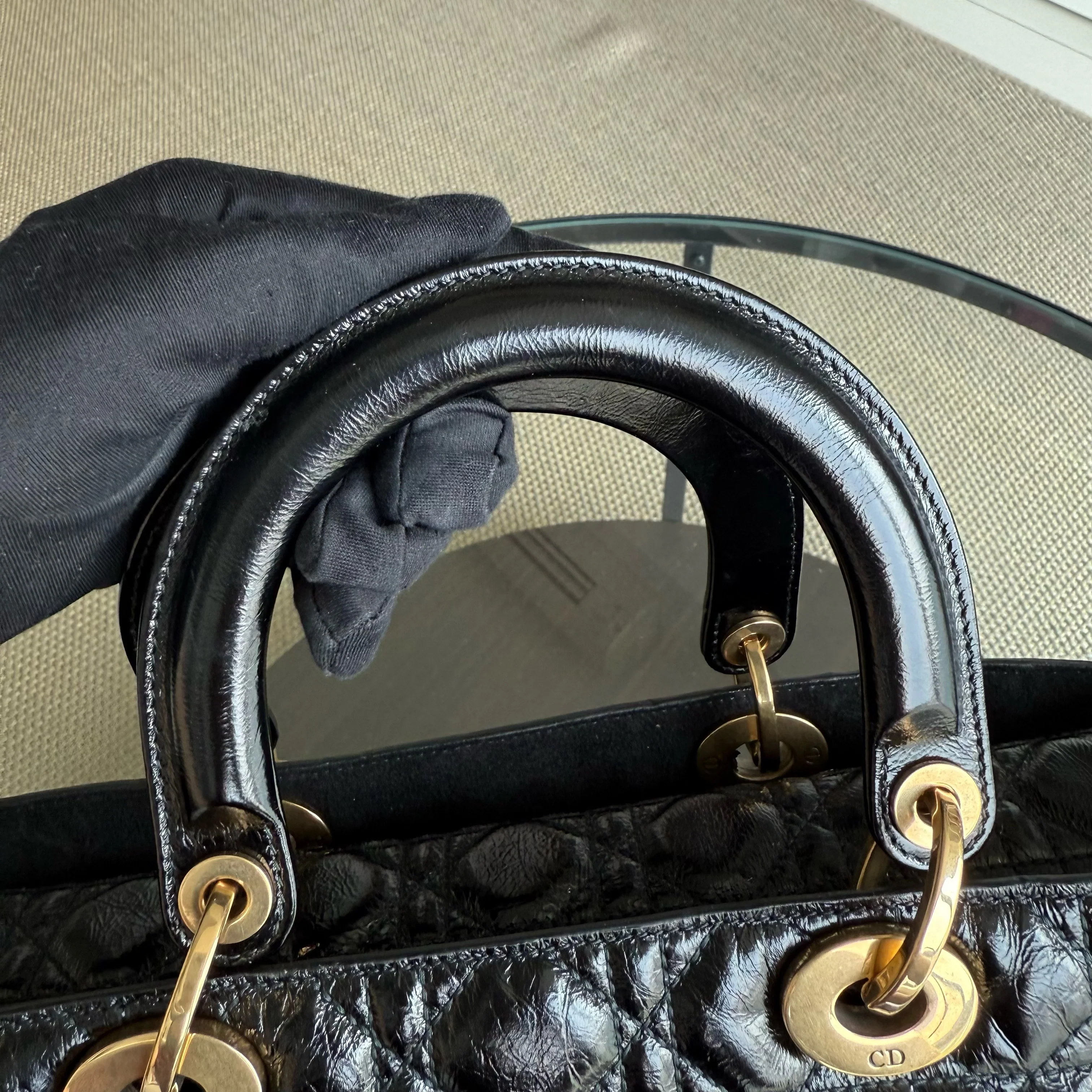 Dior Lady Large Flap - Canange Glazed Calfskin Black Gold Hardware