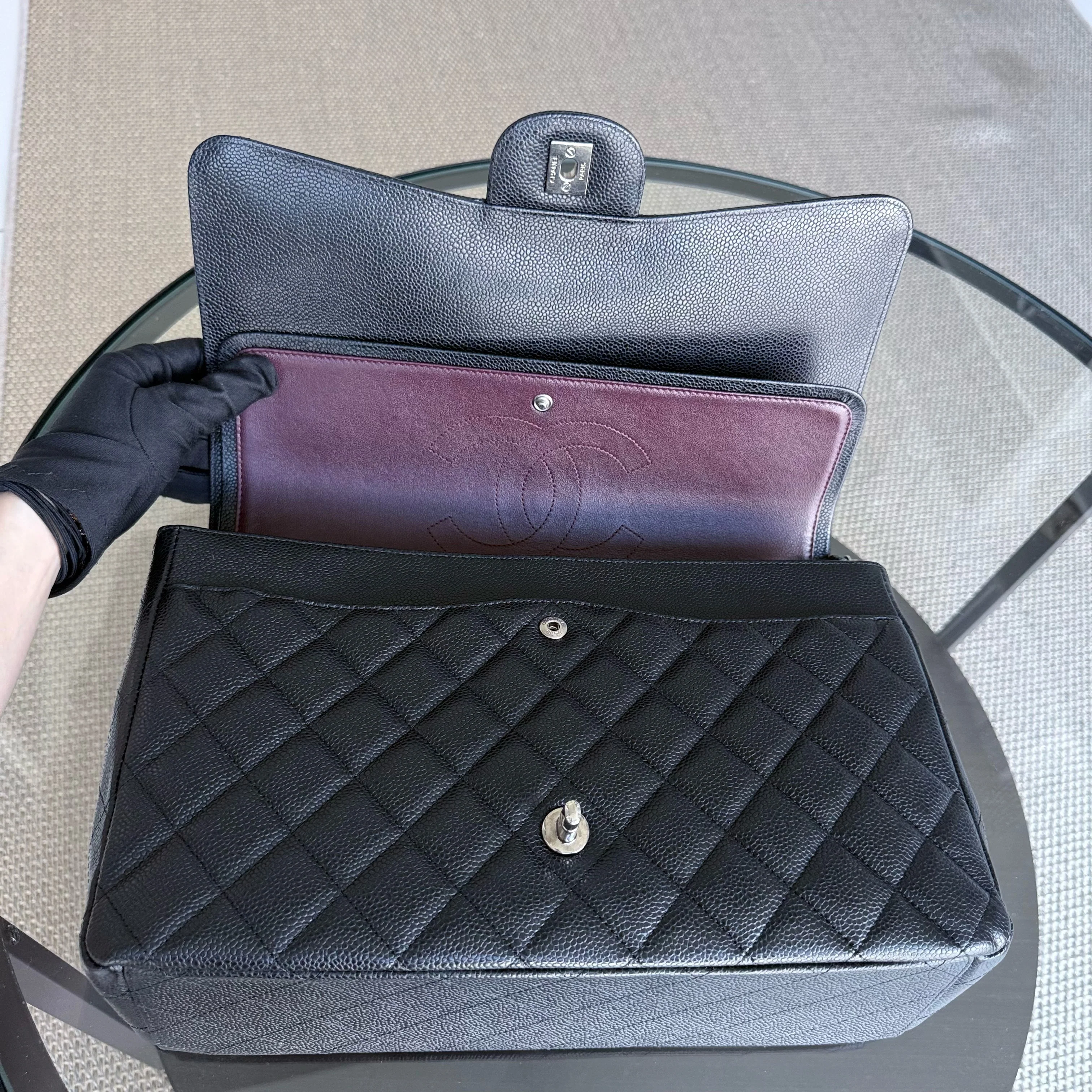Chanel Classic Flap Maxi - Caviar Double Flap 33CM Quilted Black Silver Hardware Series 15