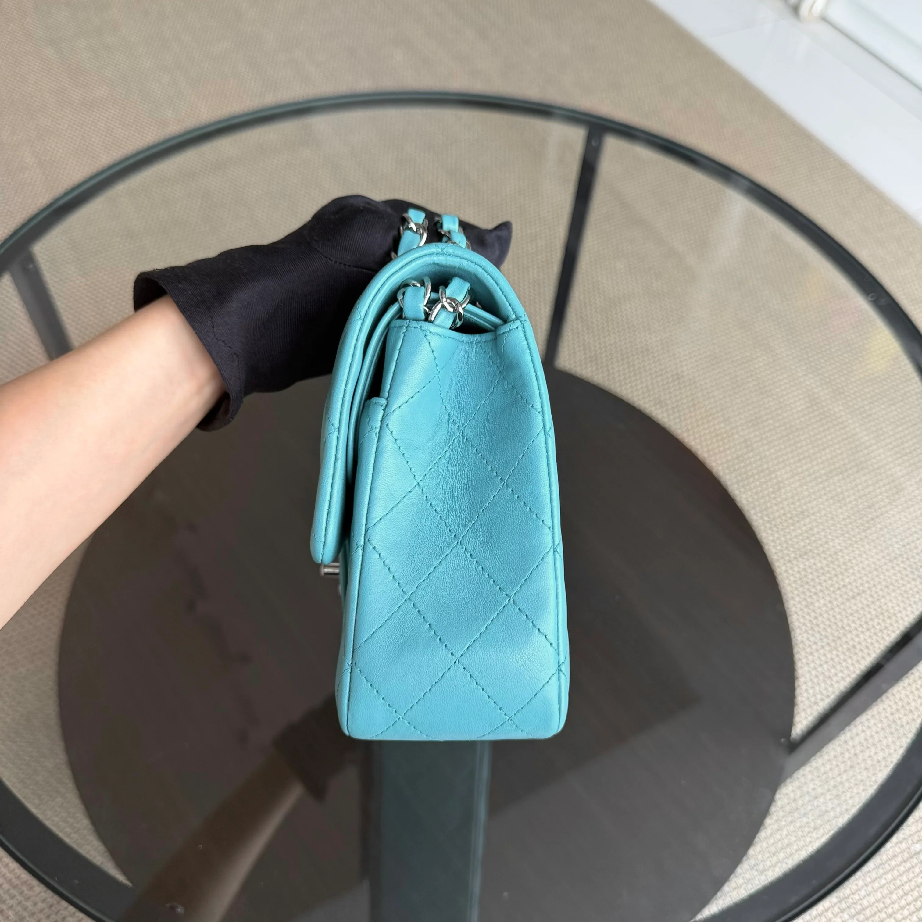 Chanel Classic Flap Medium - 25CM Quilted Lambskin Blue Silver Hardware