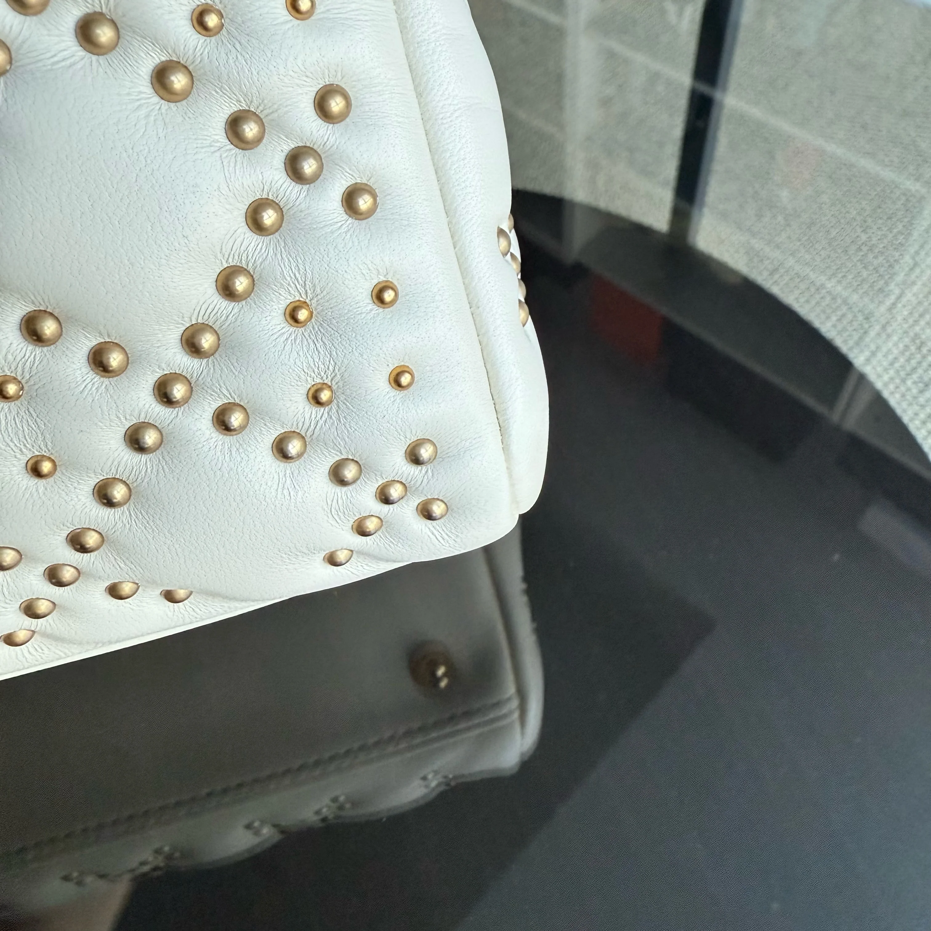 Dior Lady Medium - Cannage Calfskin Studded White Gold Hardware Zip Version