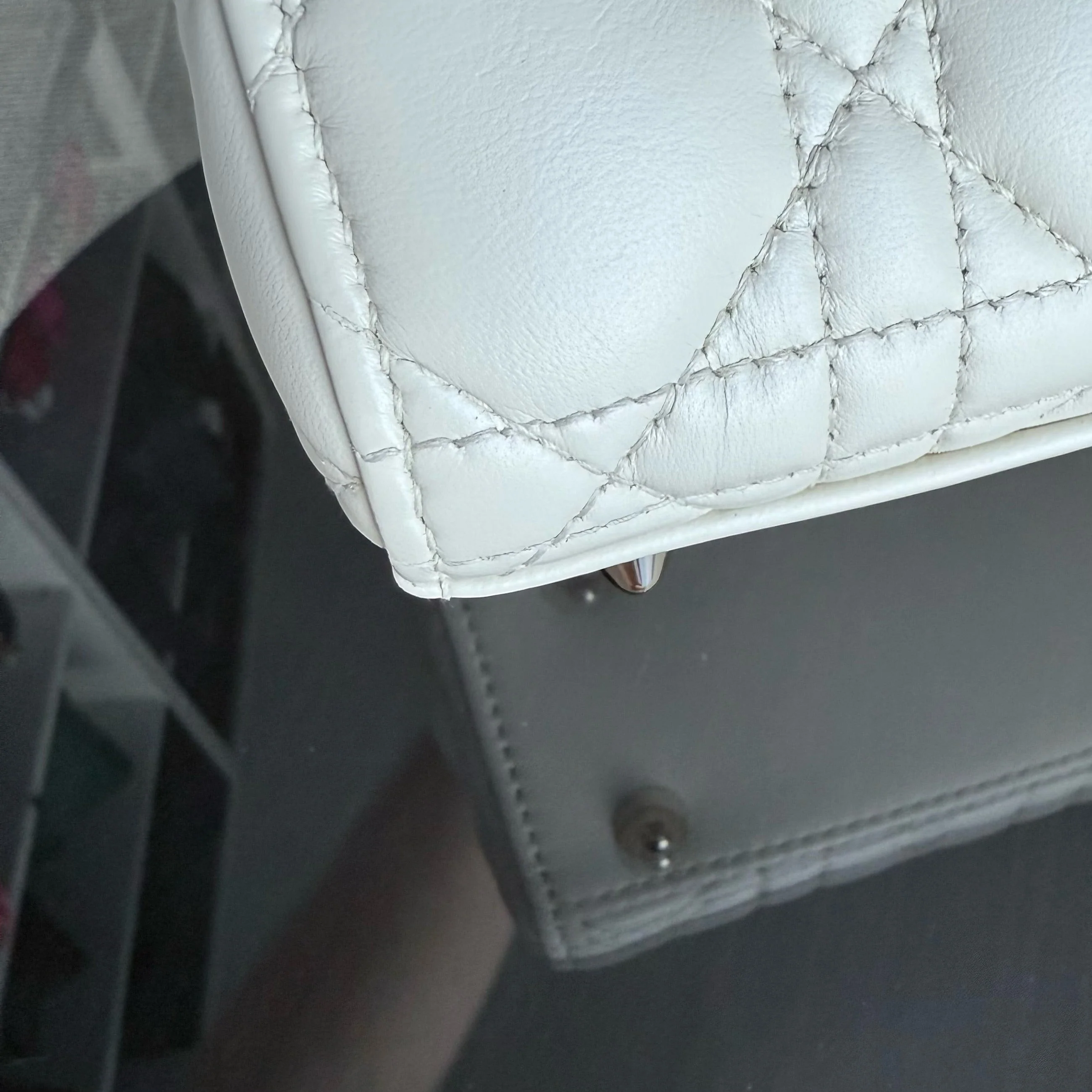 Dior Lady Small - Cannage Lambskin White Gold Hardware