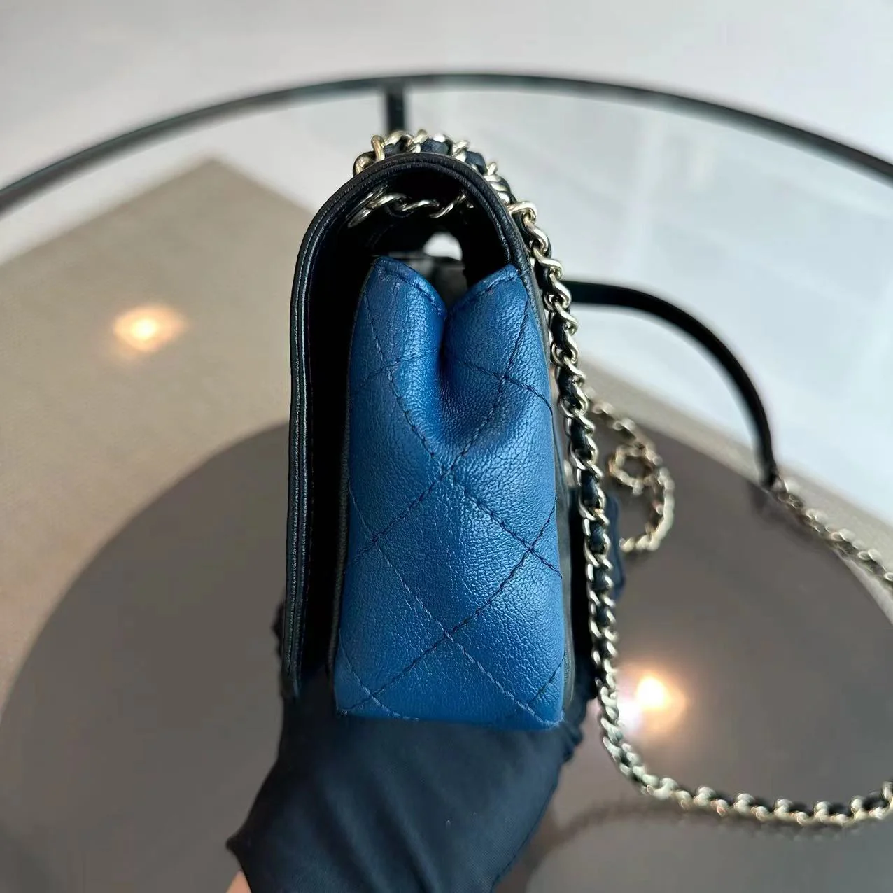 Chanel Seasonal Flap - Mademoiselle Small 23CM Calfskin Two-Tone Black Blue Golden Hardware Series 23