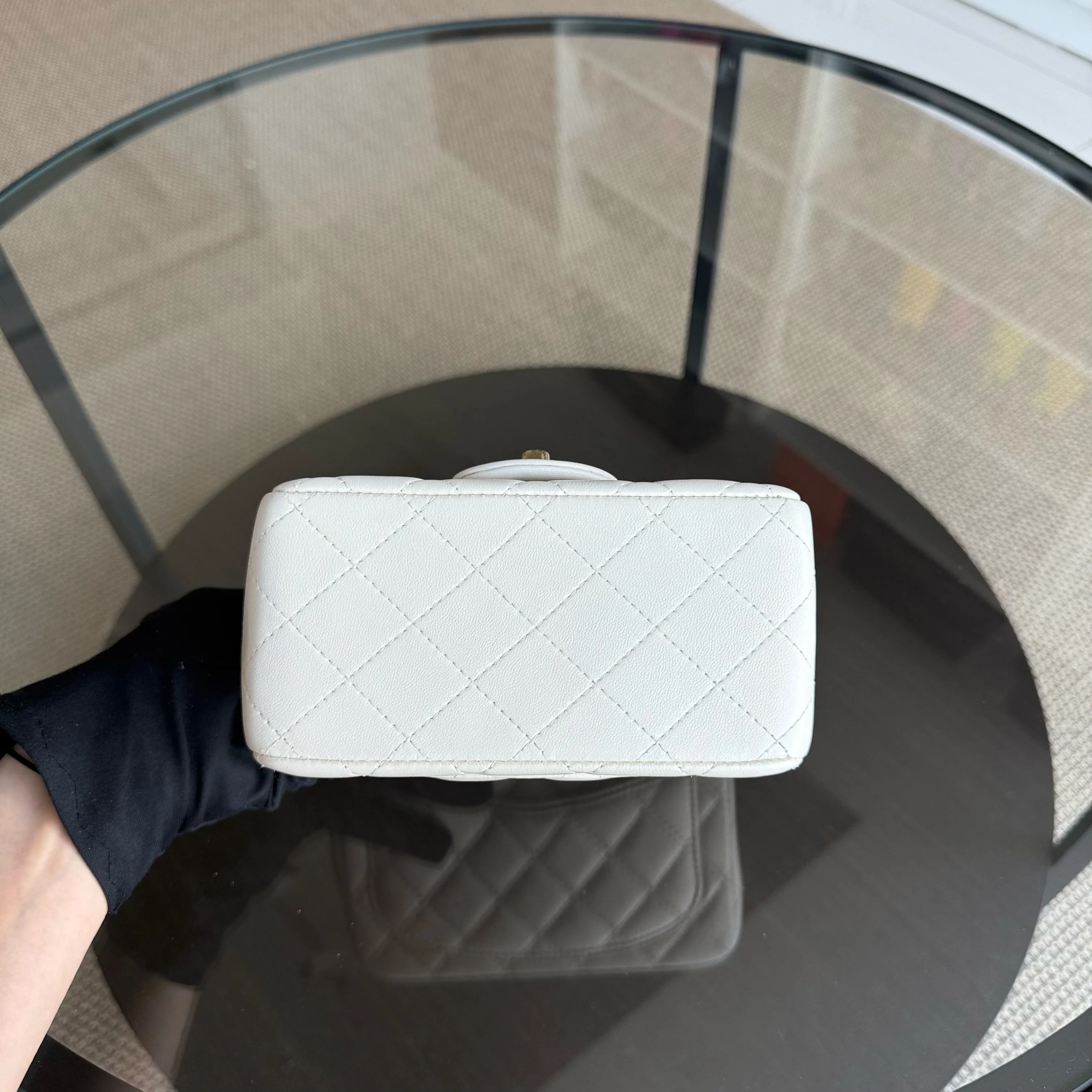 Chanel Classic Flap Mini Square - 17CM Quilted Lambskin White Gold Hardware Microchip