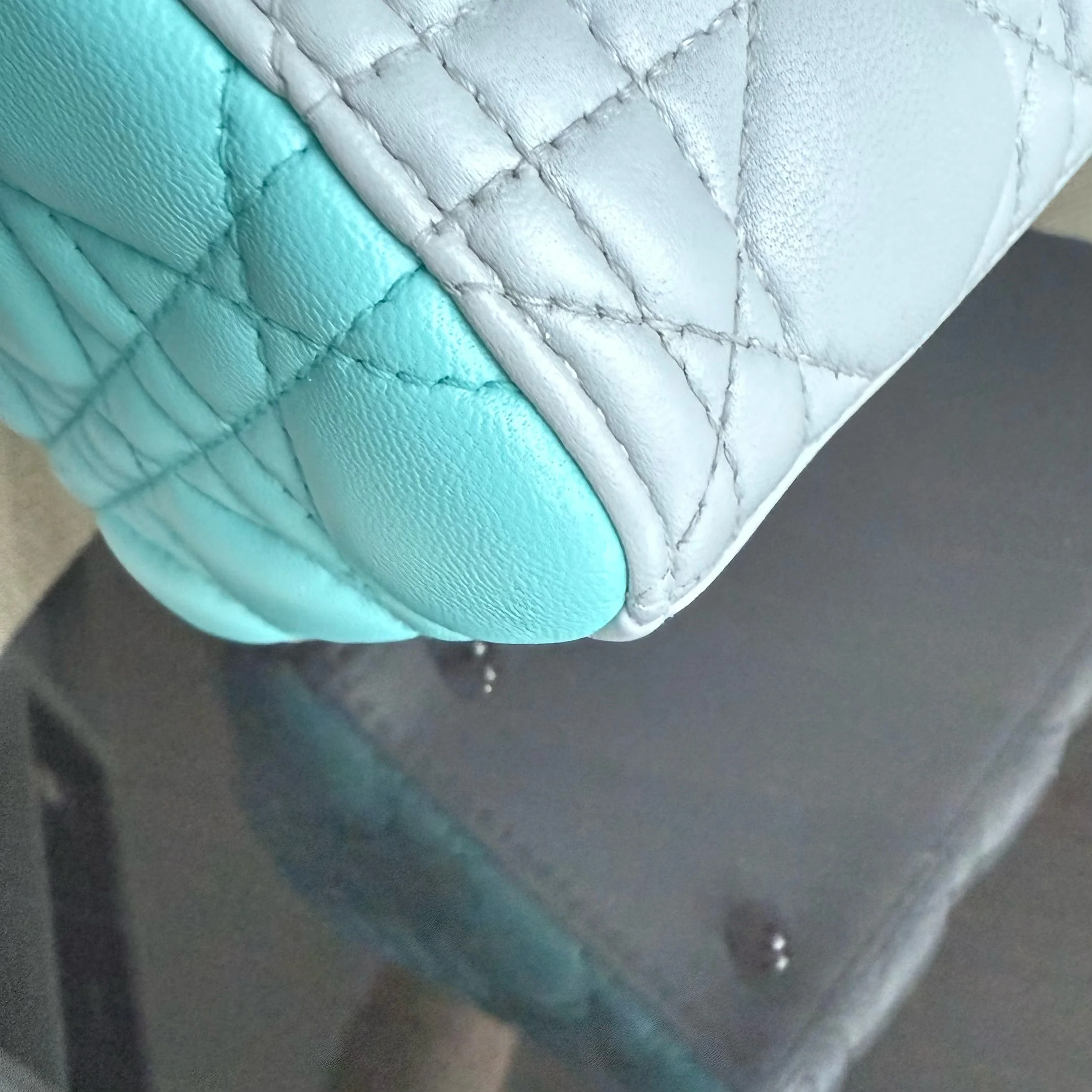 Dior Lady Medium - Cannage Lambskin Bi-Color Cyan Grey Gray Silver Hardware