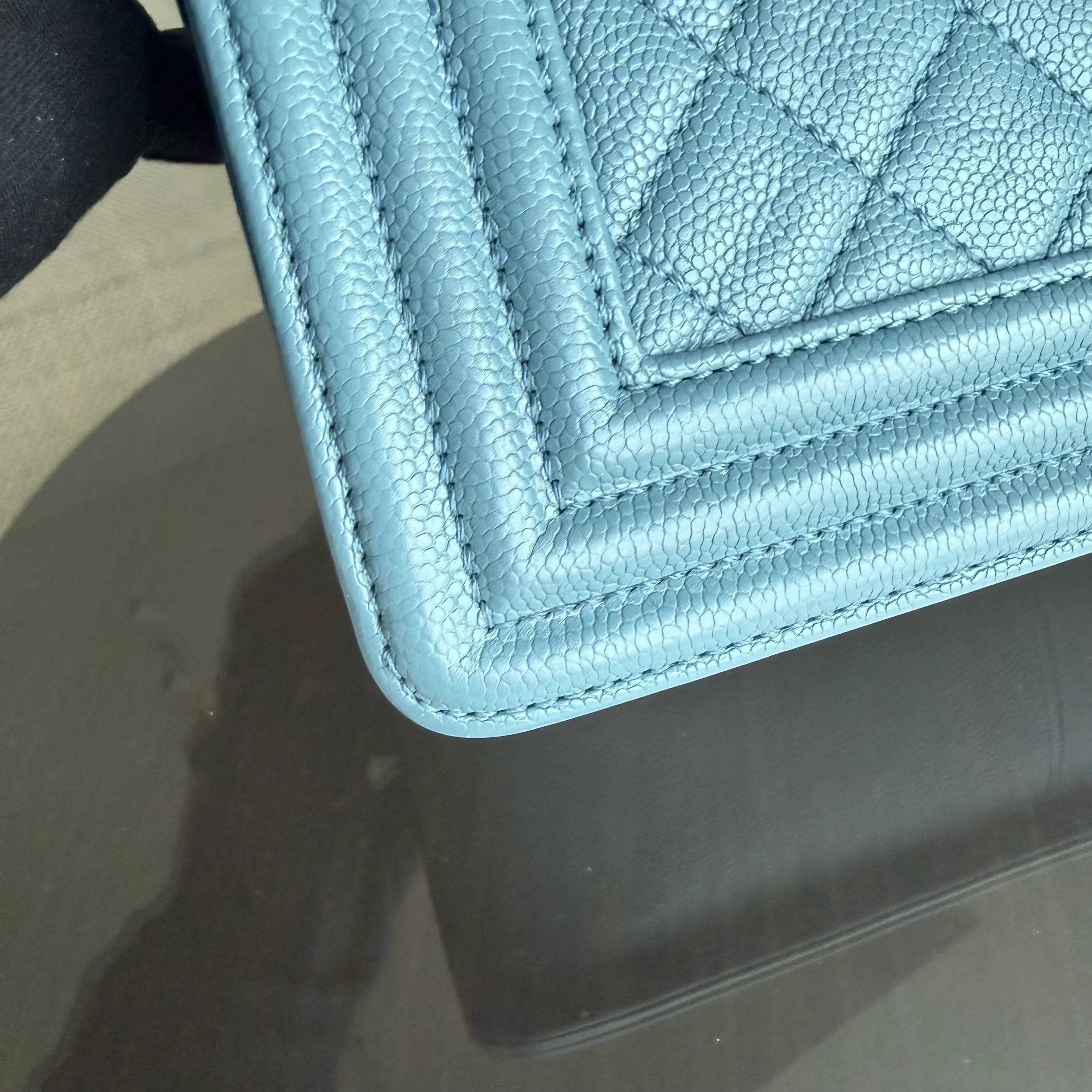 Chanel Boy Medium - Caviar 25CM Quilted Blue Gold Hardware 25