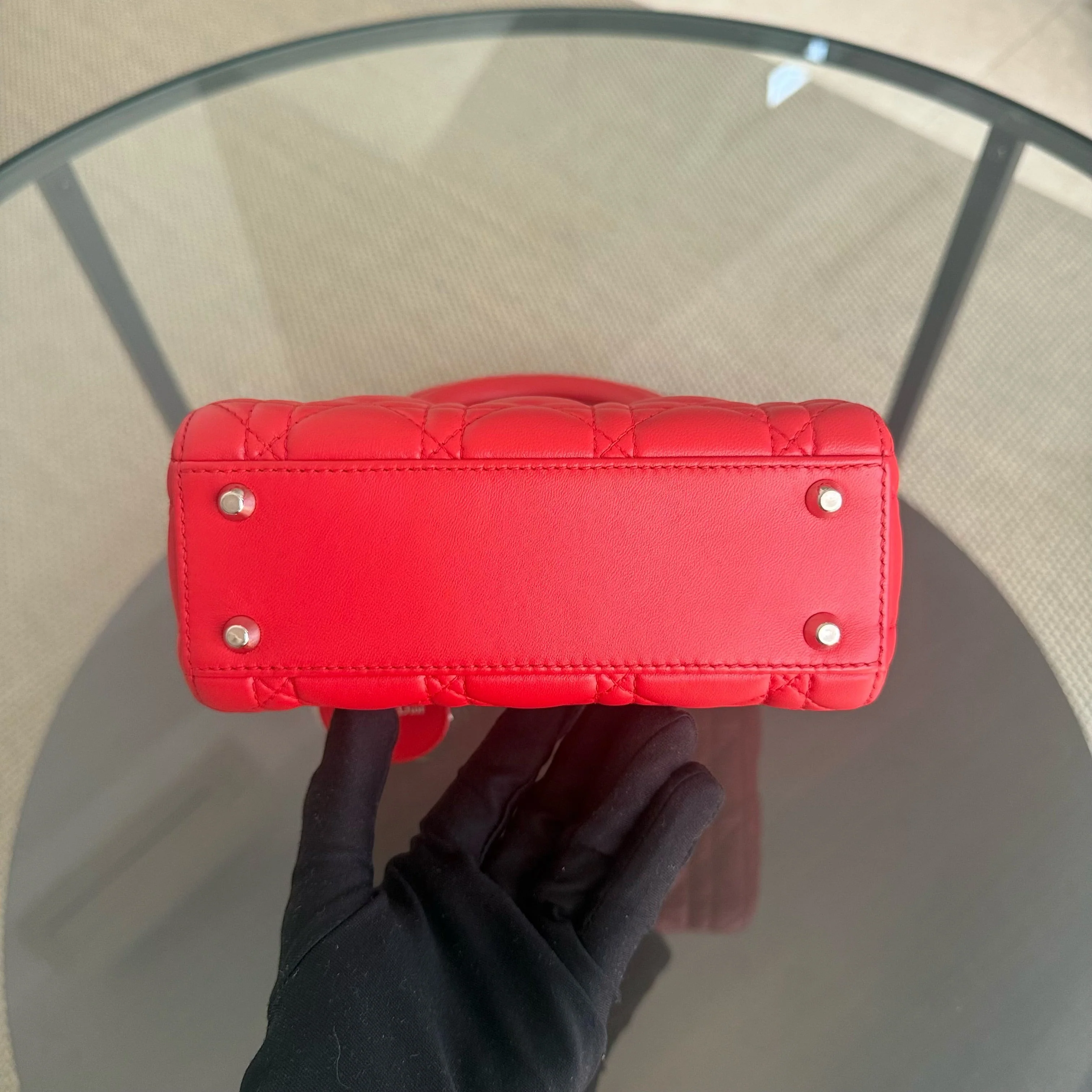 Dior Lady Mini - Cannage Lambskin Red Silver Hardware Adjustable Strap