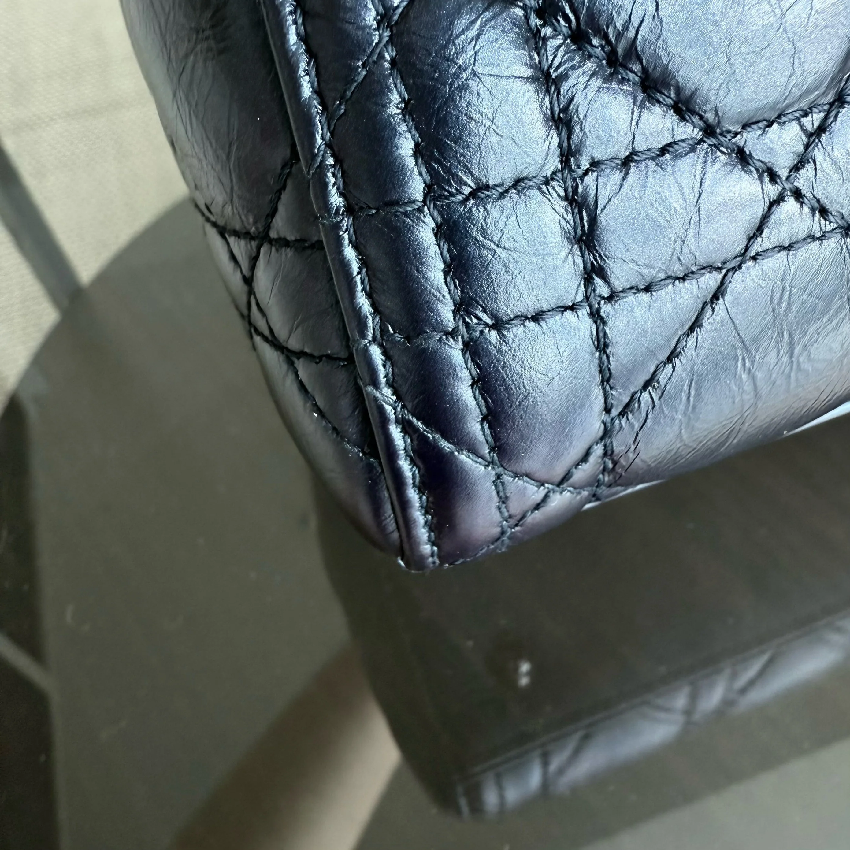 Dior Lady Medium Cannage Glazed Calfskin Dark Blue Silver Hardware