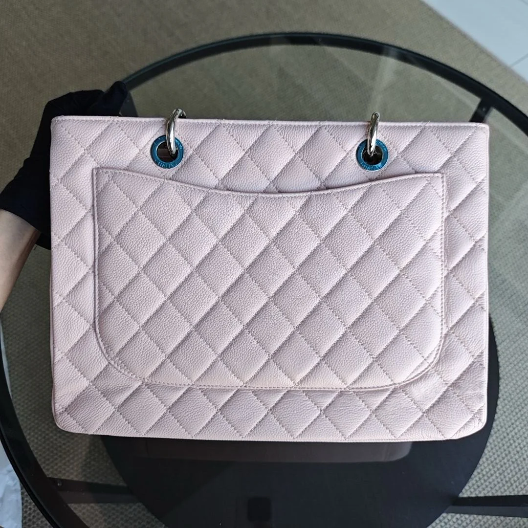 Chanel GST Grand Shopping Tote - Caviar Quilted Grained Calfskin Sakura Pink Silver Hardware Series 17