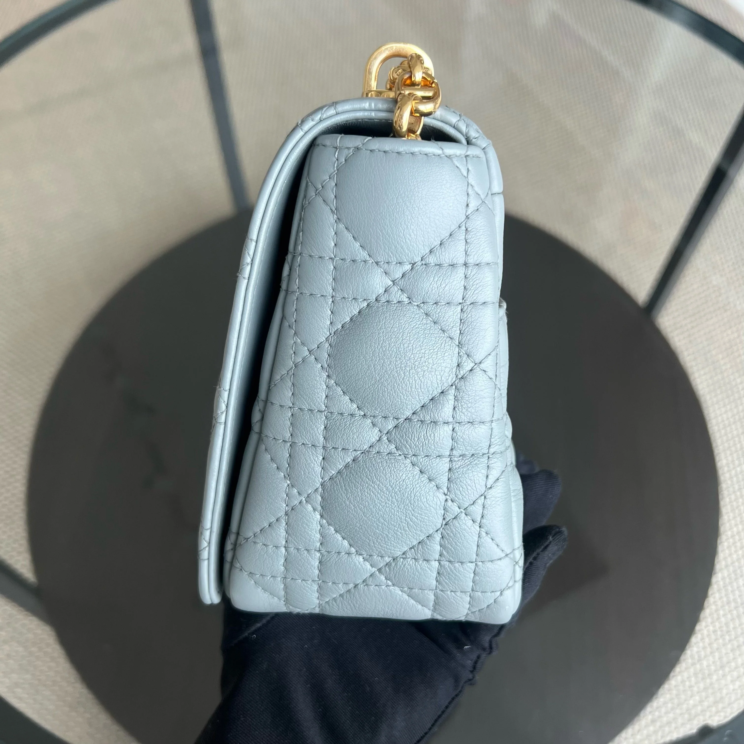 Dior Caro Medium - Cannage Calfskin Grey Gray Gold Hardware