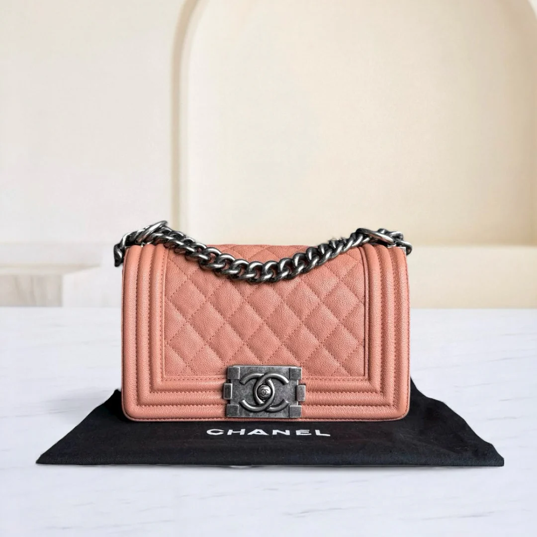 Chanel Boy Small - Caviar 20CM Quilted Blush Ruthenium Silver Hardware Series 27