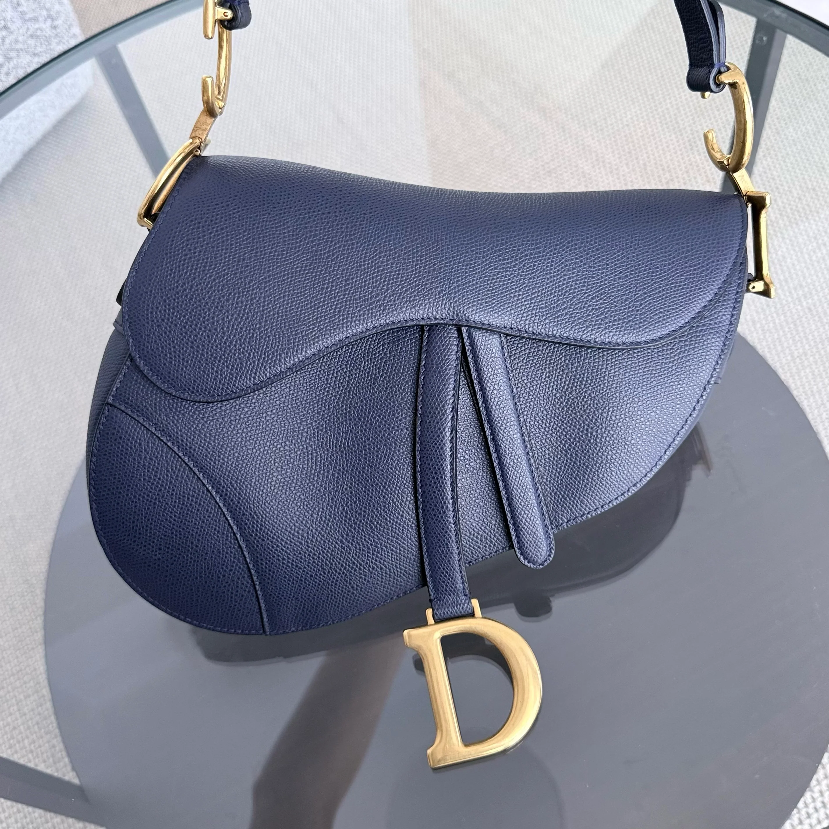 Dior Saddle Medium - Caviar Dark Blue Gold Hardware