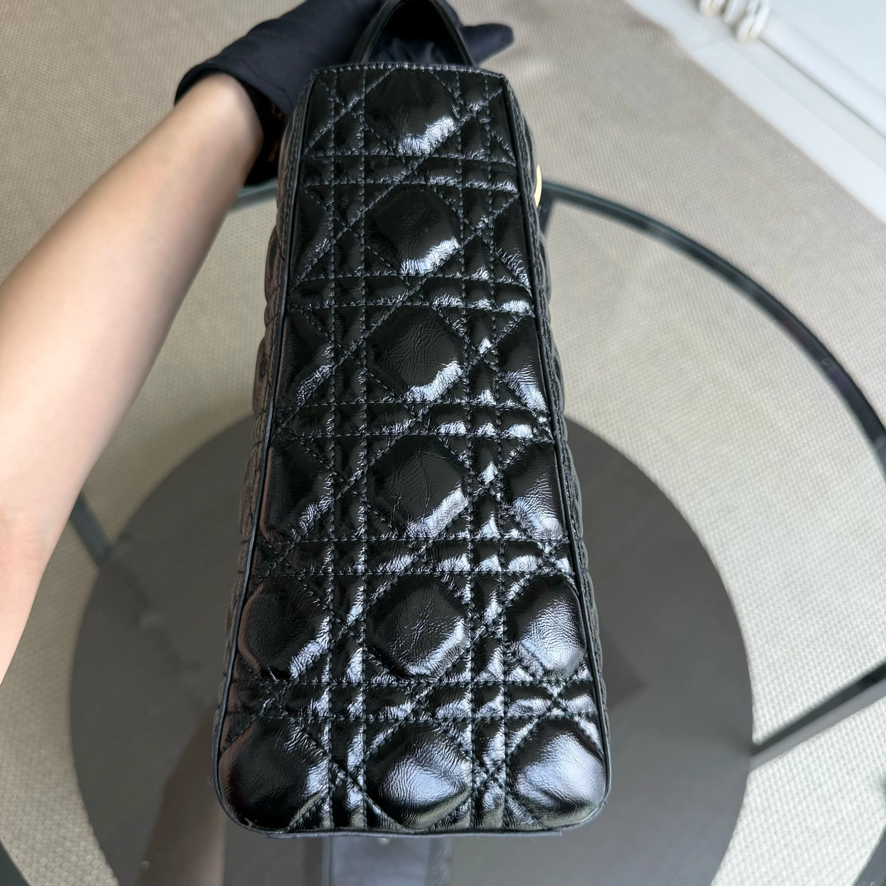 Dior Lady Large Flap - Canange Glazed Calfskin Black Gold Hardware