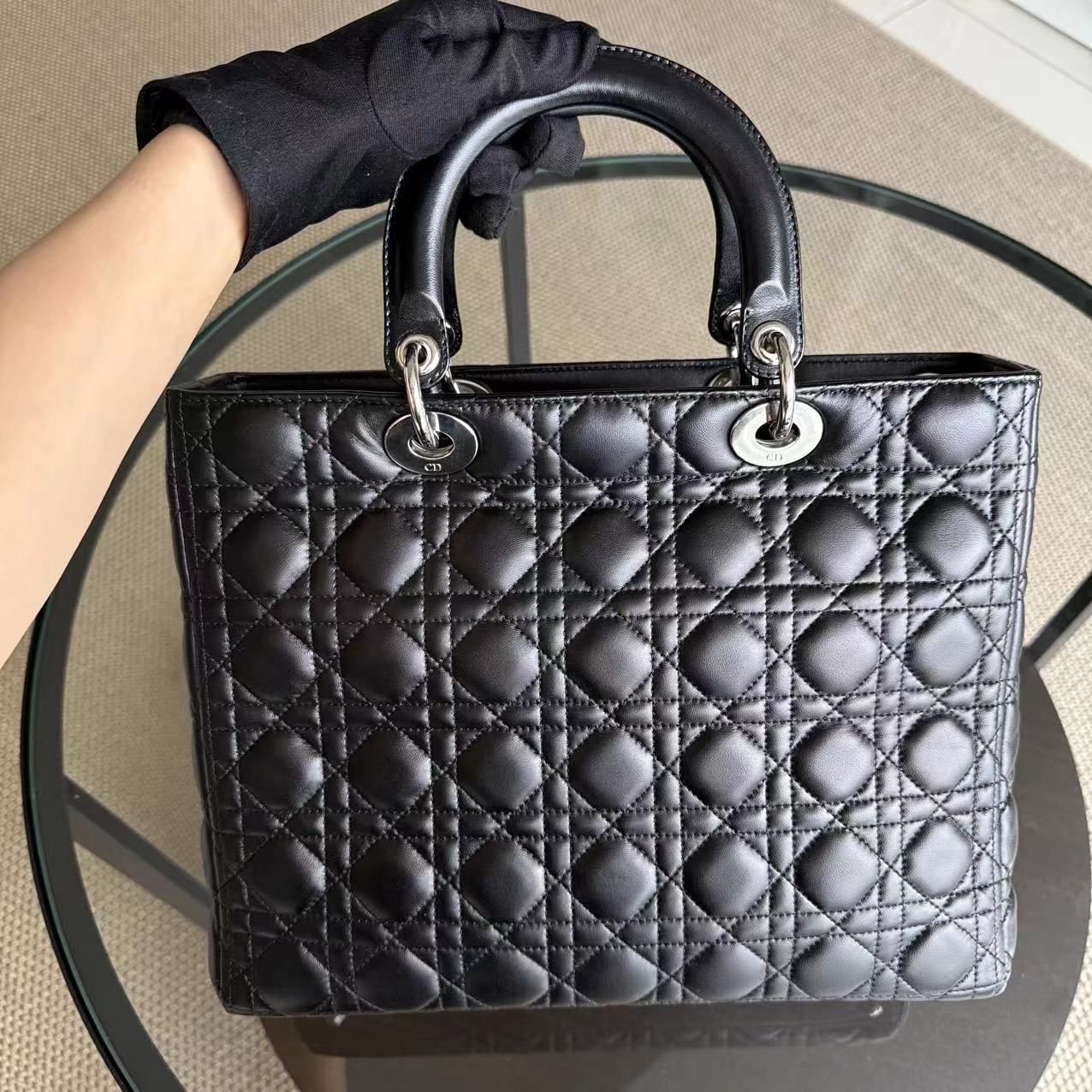 *Recolored* Dior Lady Large - Cannage Lambskin Black Silver Hardware