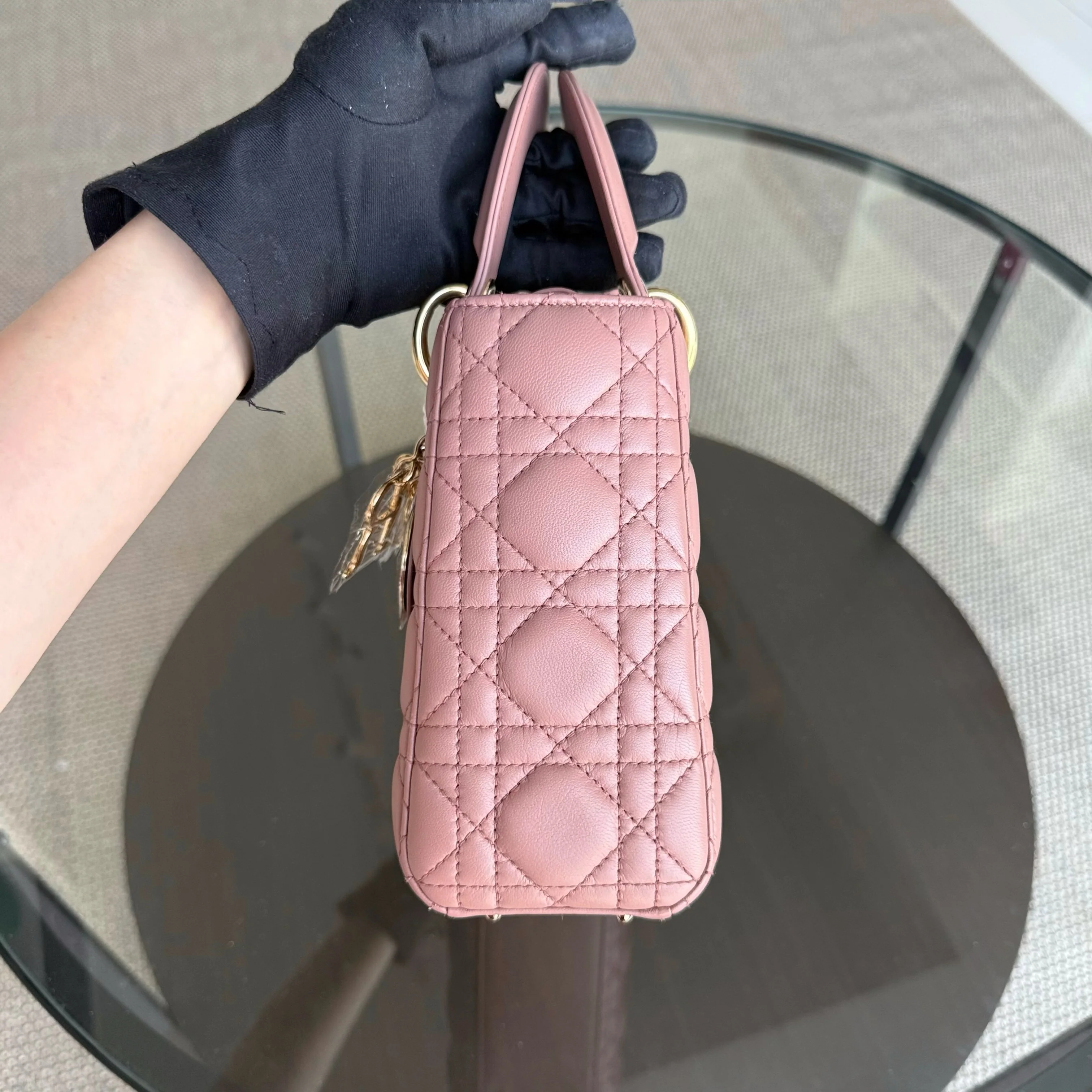 Dior Lady Small Flap - Cannage Lambskin Blush Pink Gold Hardware