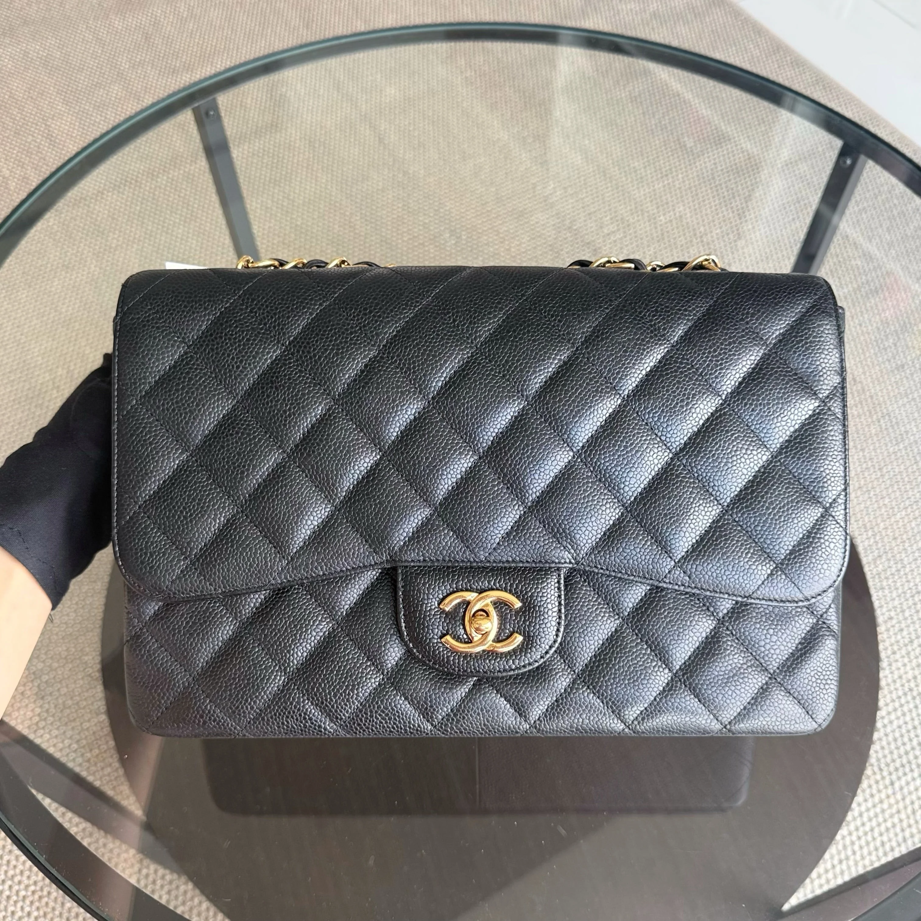 Chanel Classic Flap Jumbo - Caviar 30CM Single Flap Quilted Black Gold Hardware