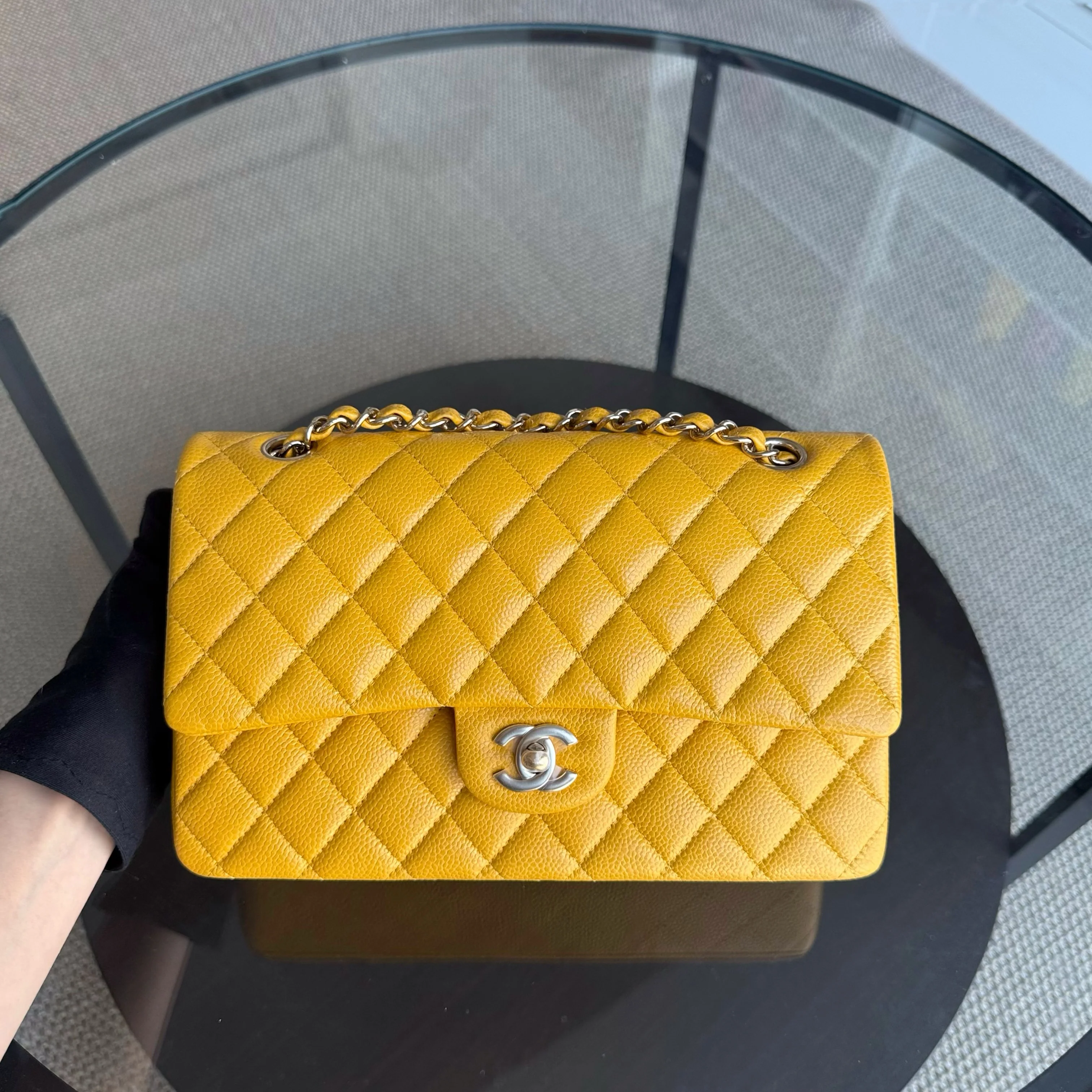 Chanel Classic Flap Medium - Caviar Quilted Grained Calfskin Mustard Gold Hardware Series 25