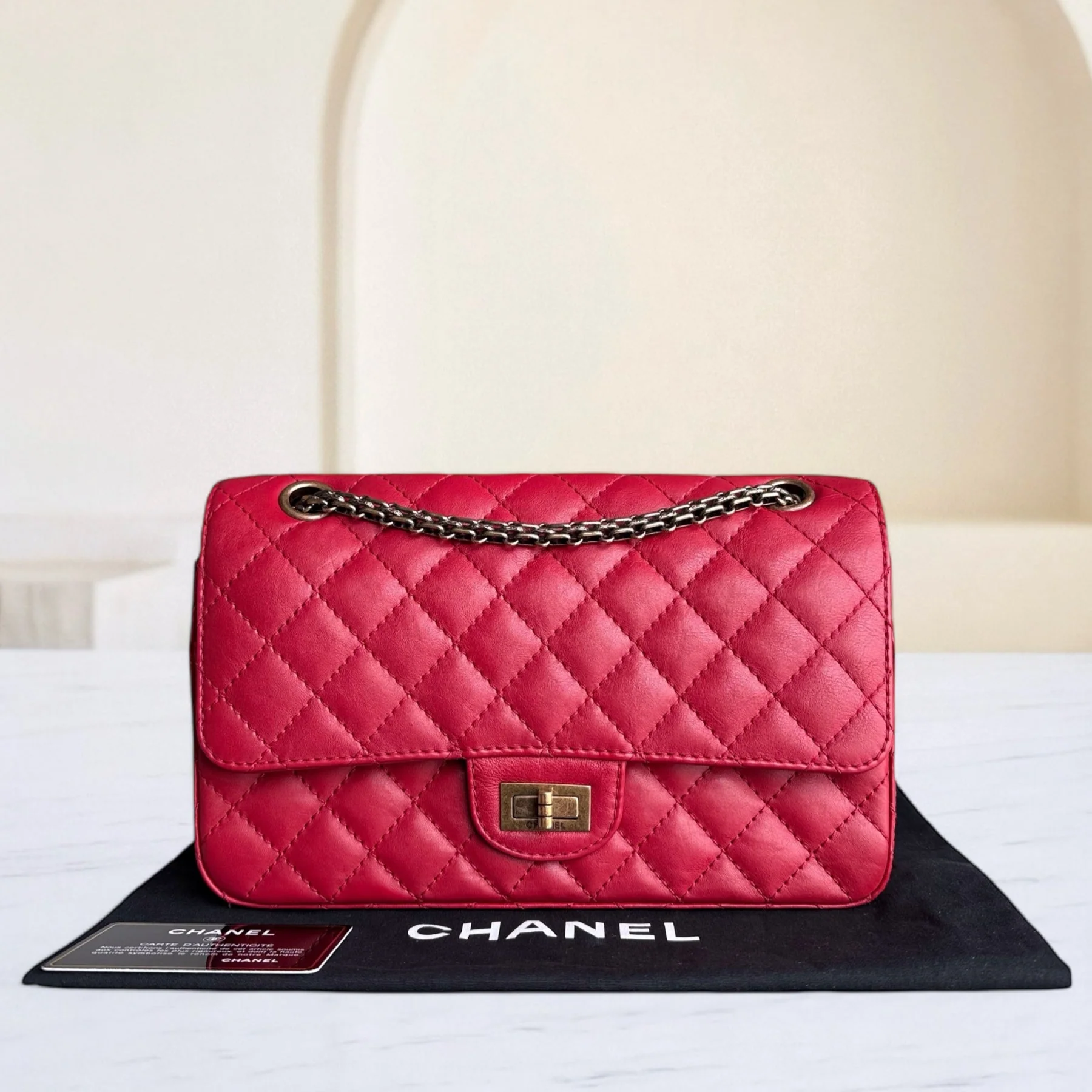 Chanel 2.55 Reissue 225 - Calfskin 24CM Quilted Red Ruthenium Gold Hardware Series 23