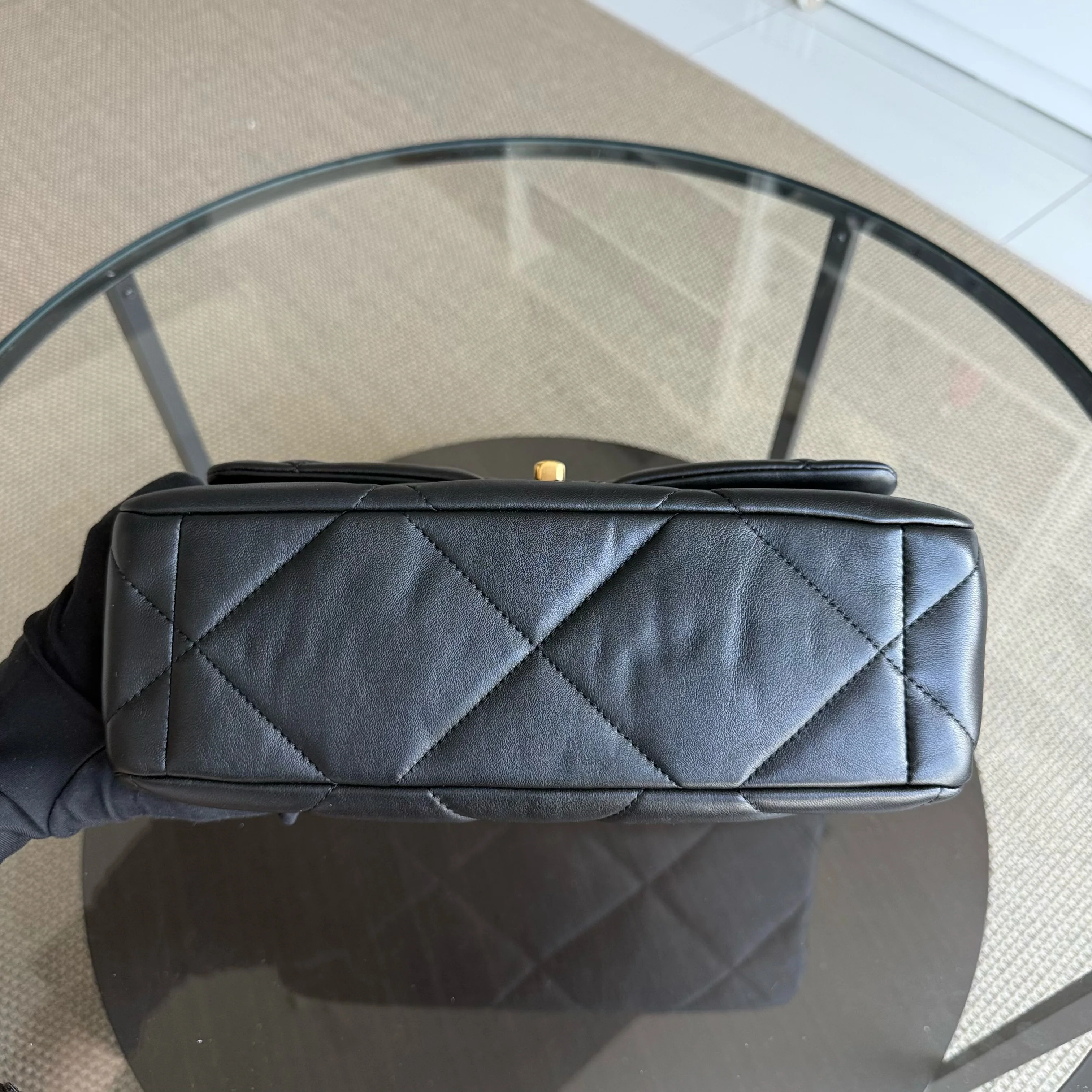 Chanel 19 Bag C19 Medium - Quilted Goatskin Black Two-Tone Gold Hardware Microchip