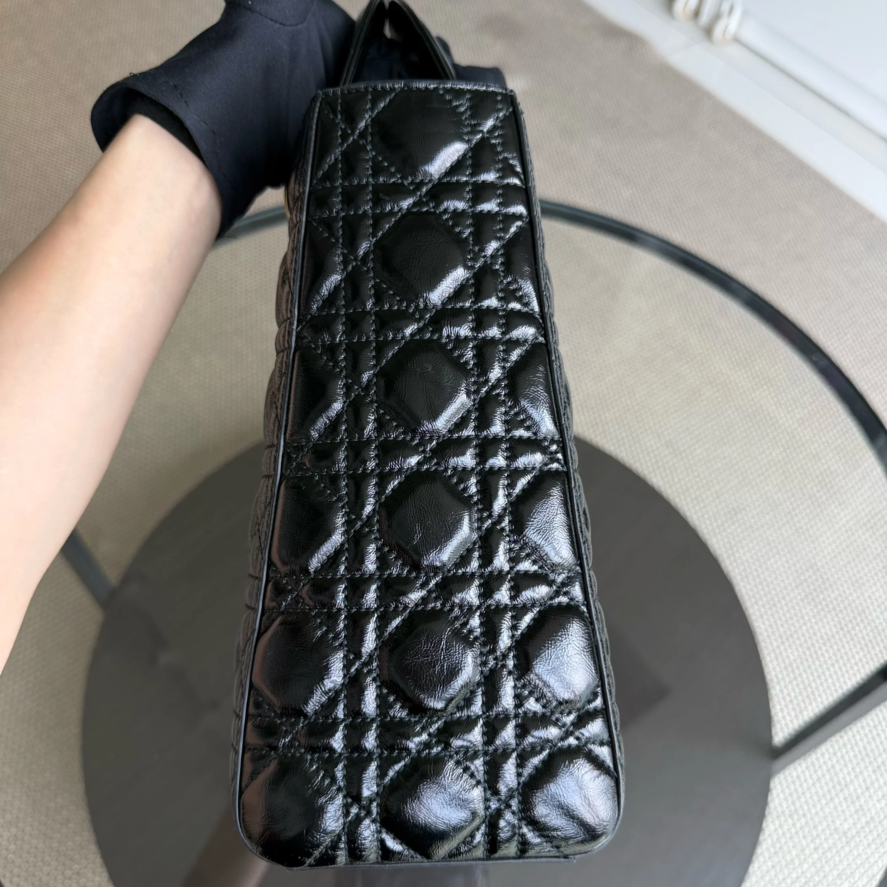 Dior Lady Large Flap - Canange Glazed Calfskin Black Gold Hardware