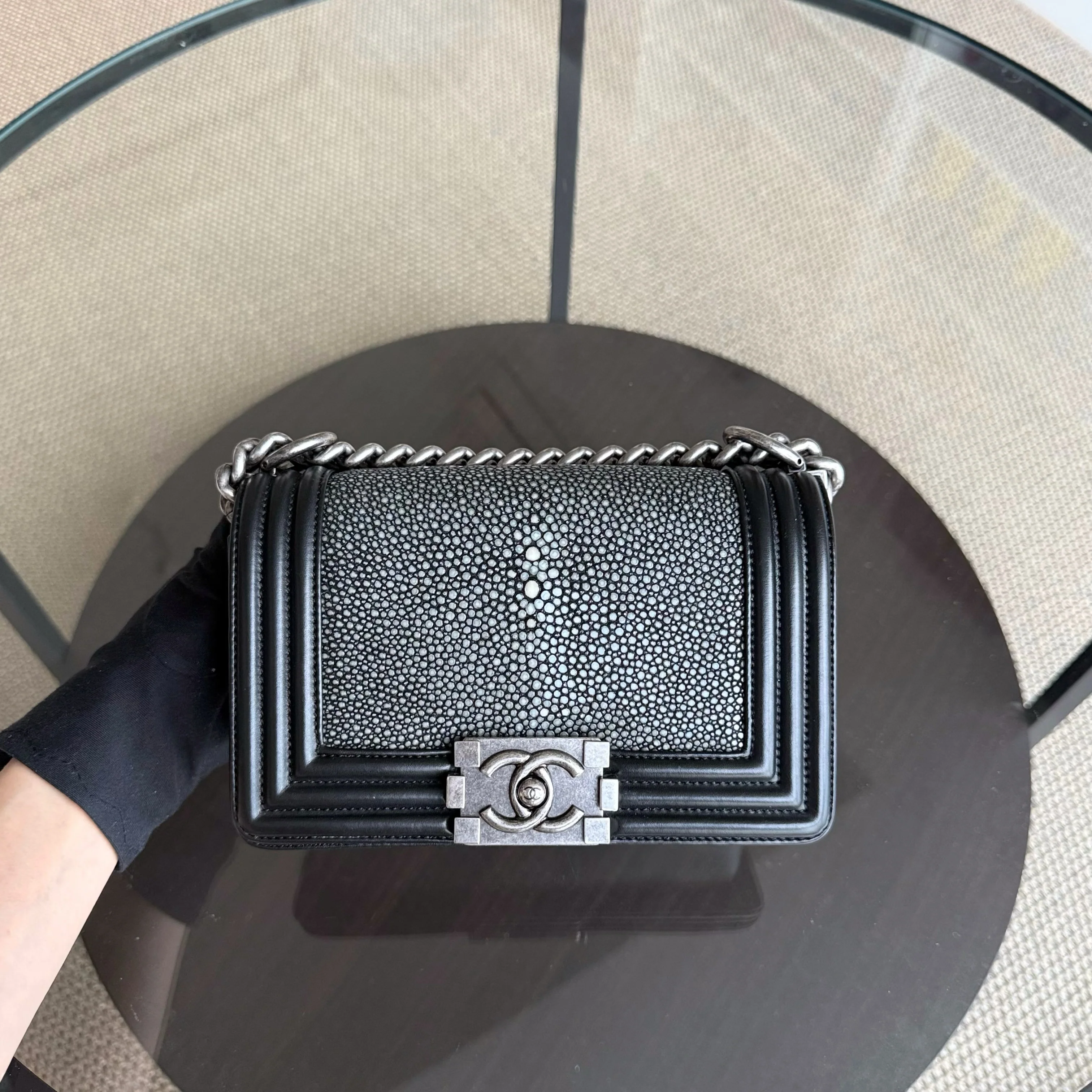 Chanel Boy Small - Small Galuchat Stingray Black Ruthenium Silver Hardware Series 18