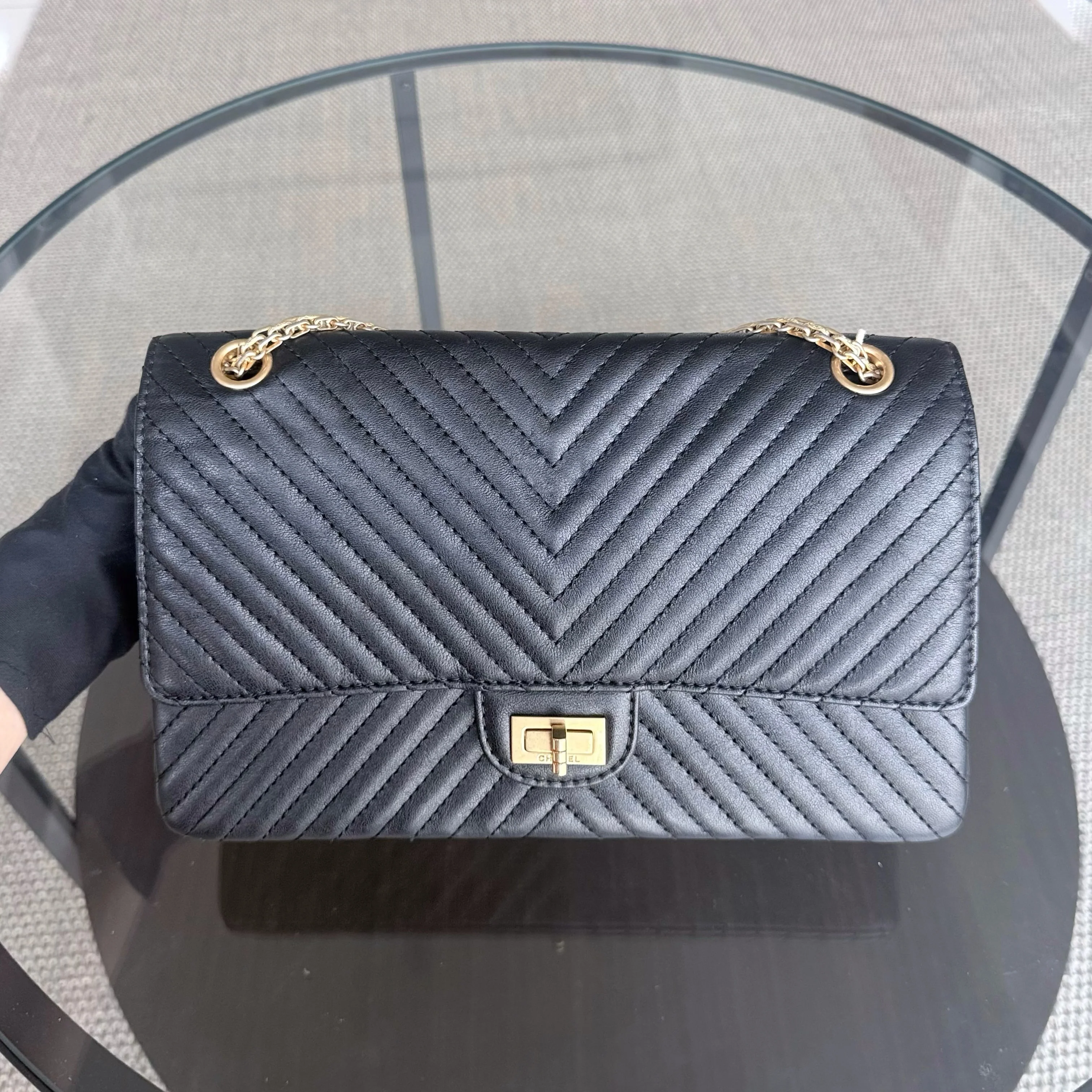 Chanel 2.55 Reissue 226 - 28CM Chevron Aged Calfskin Black Gold Hardware Series 23
