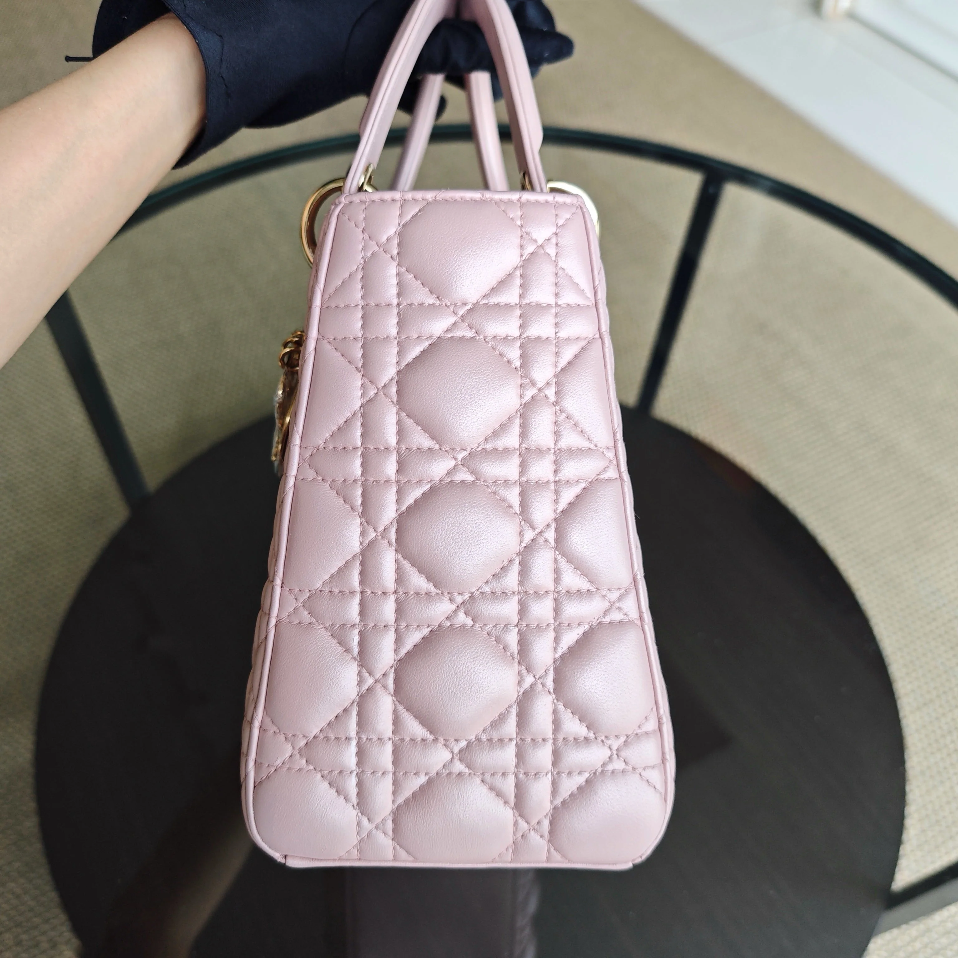 Dior Lady Medium Cannage Lambskin Light Pink Gold Hardware