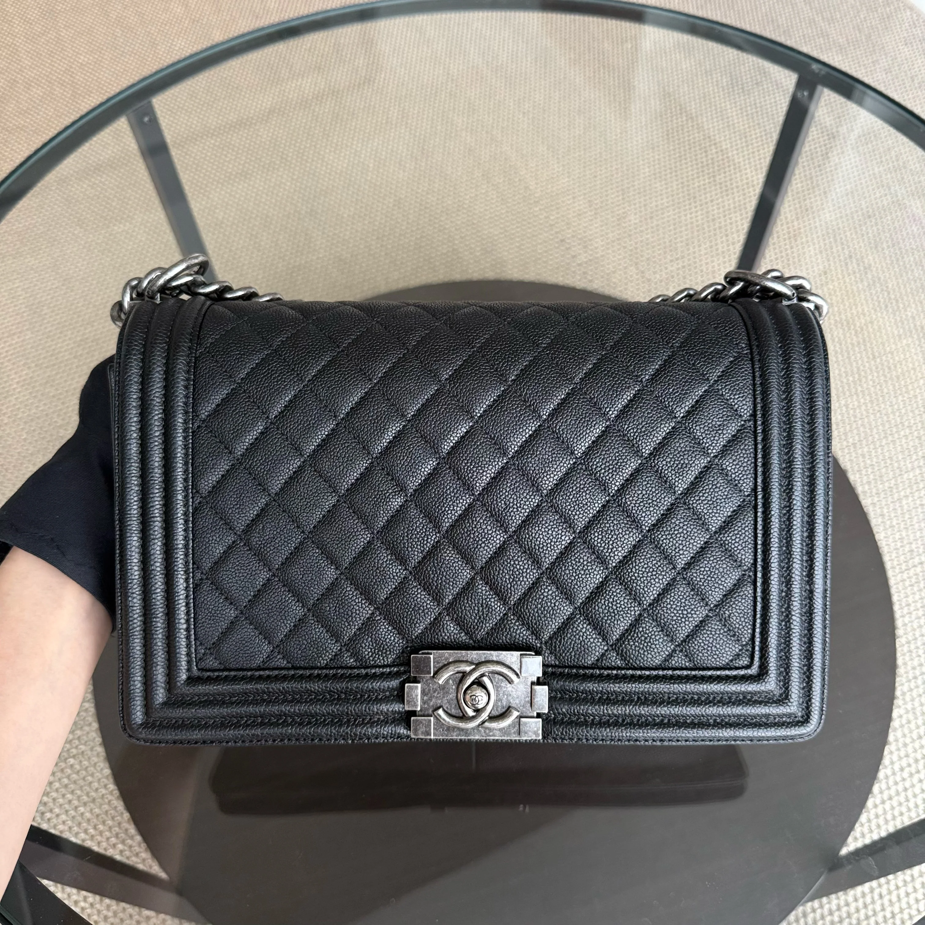 Chanel Boy Medium - Caviar 28CM New Medium Quilted Black Ruthenium Silver Hardware
