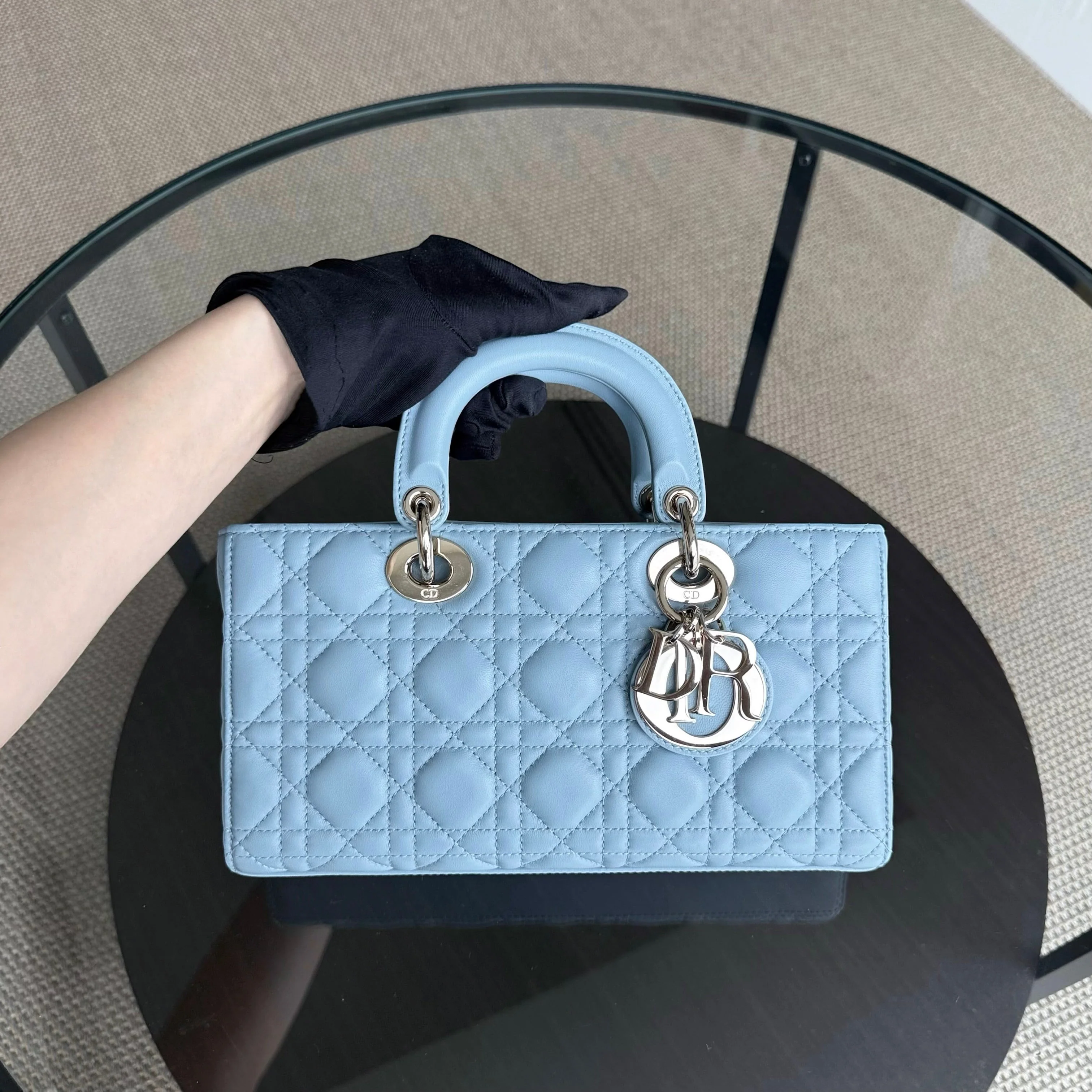 Dior D-Joy Medium - Cannage Lambskin Light Blue Baby Blue Gold Hardware