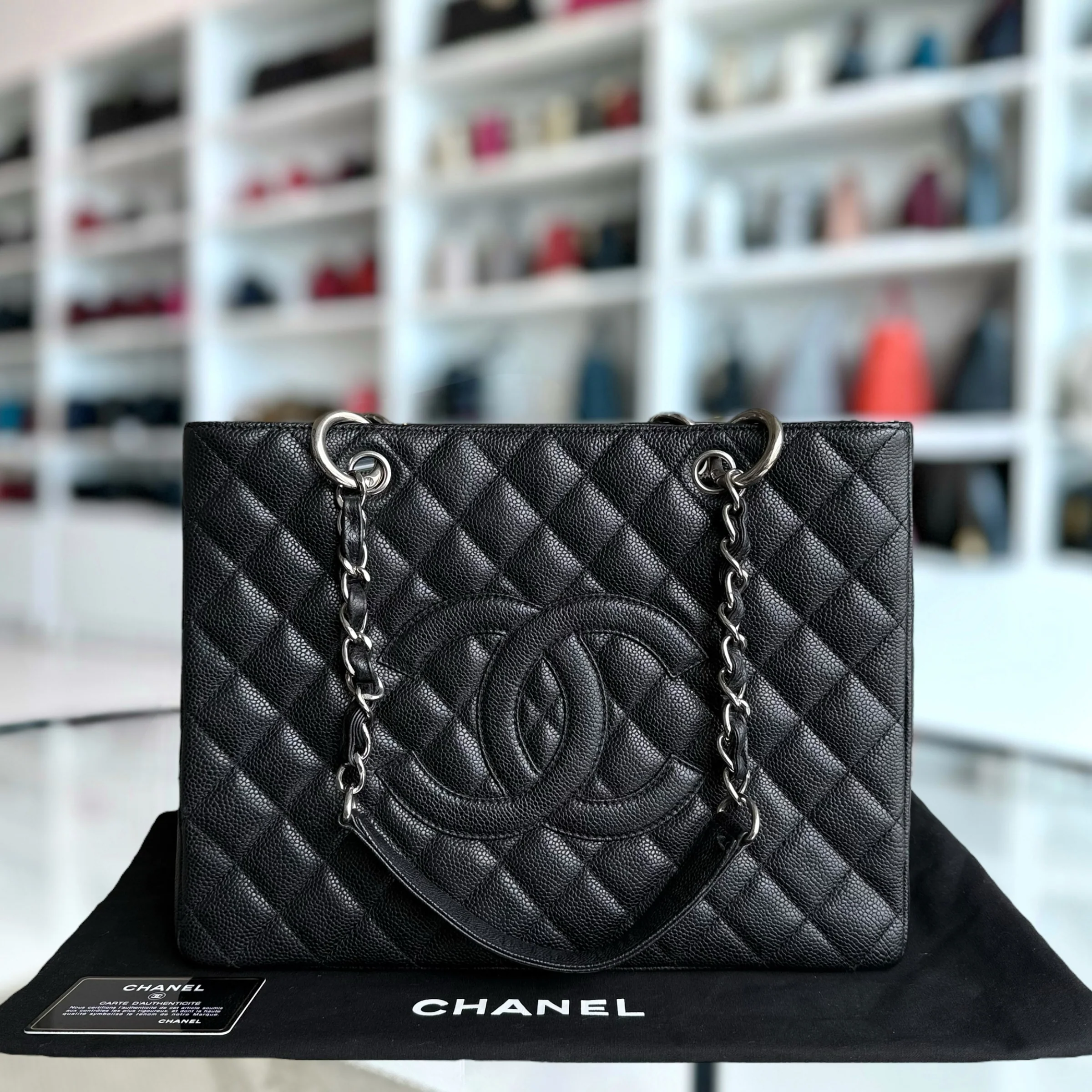 Chanel GST Grand Shopping Tote - Caviar Quilted Black Silver Hardware Series 12
