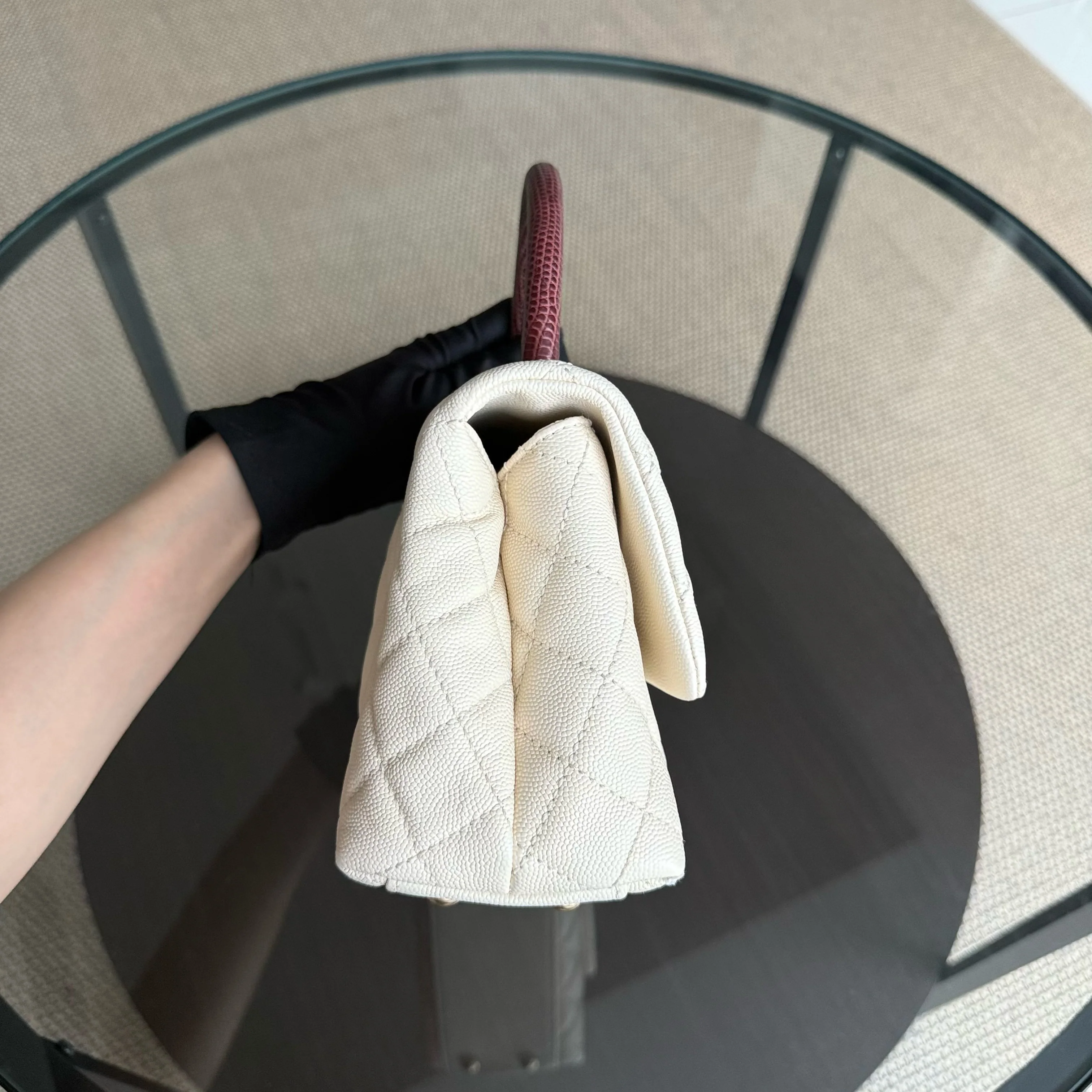 Chanel Coco Handle Small - Caviar Quilted Lizard Handle White Gold Hardward 24