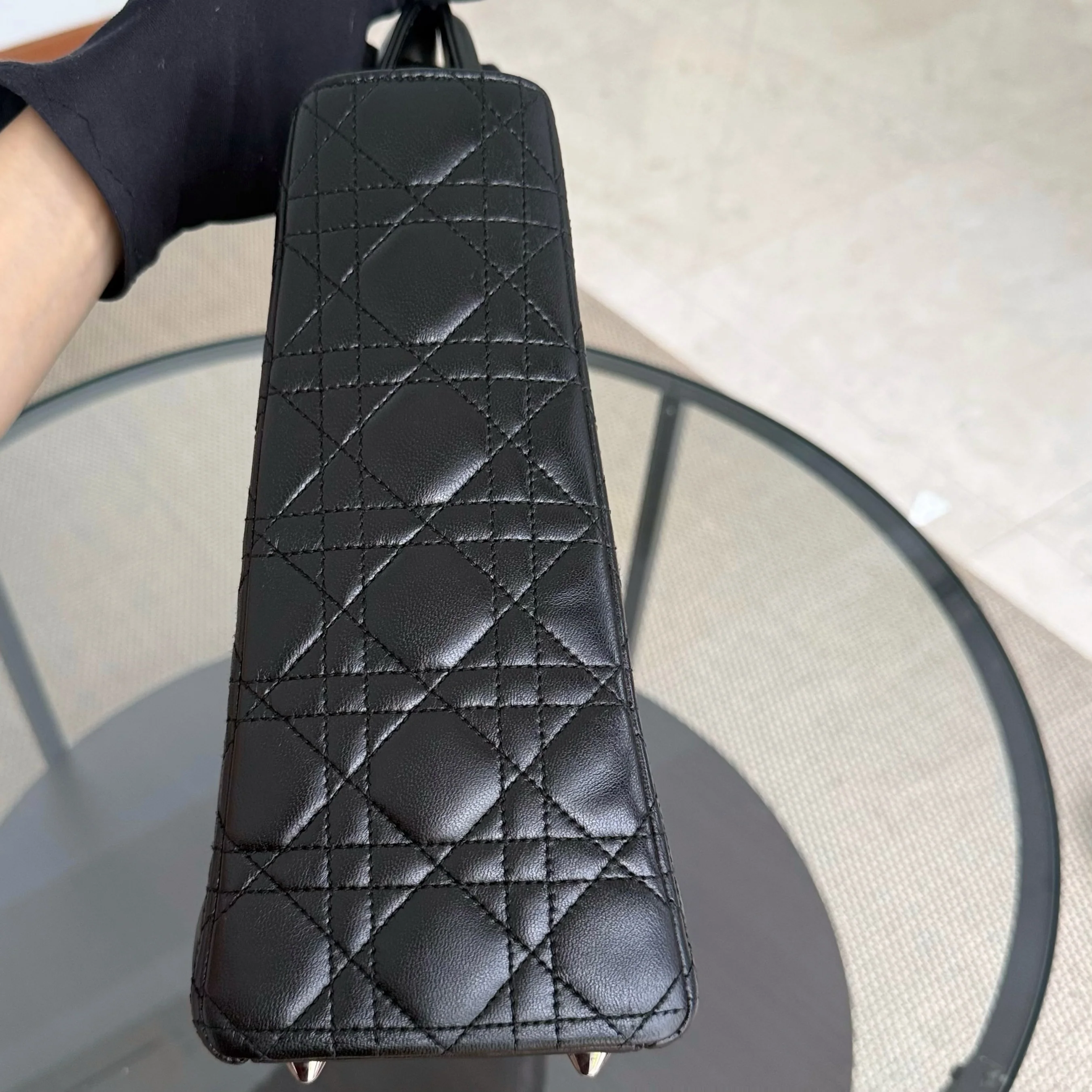 DIor Lady Large - Cannage Lambskin Black Silver Hardware NO STRAP