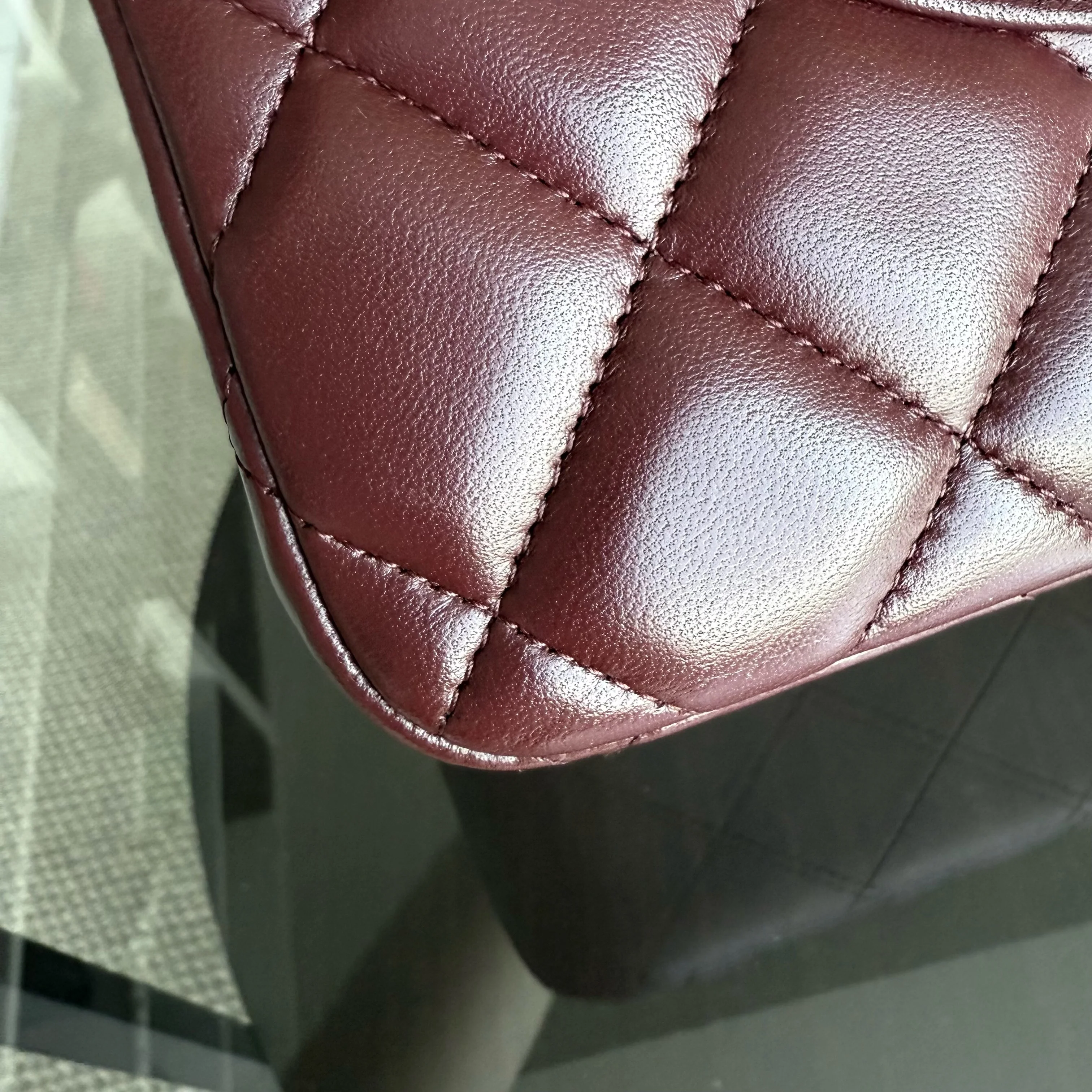 Chanel Classic Flap Jumbo - Double Flap 30CM Quilted Lambskin Burgundy Dark Red Gold Hardware Series 21