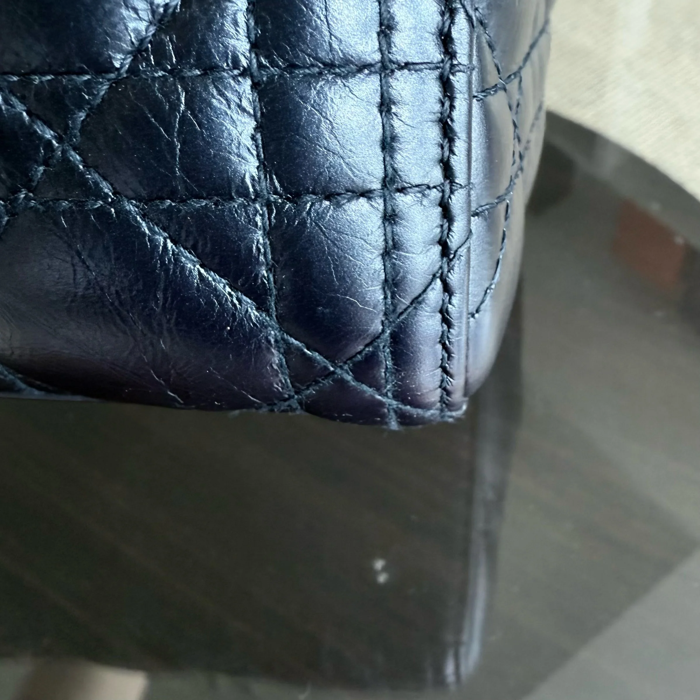 Dior Lady Medium Cannage Glazed Calfskin Dark Blue Silver Hardware