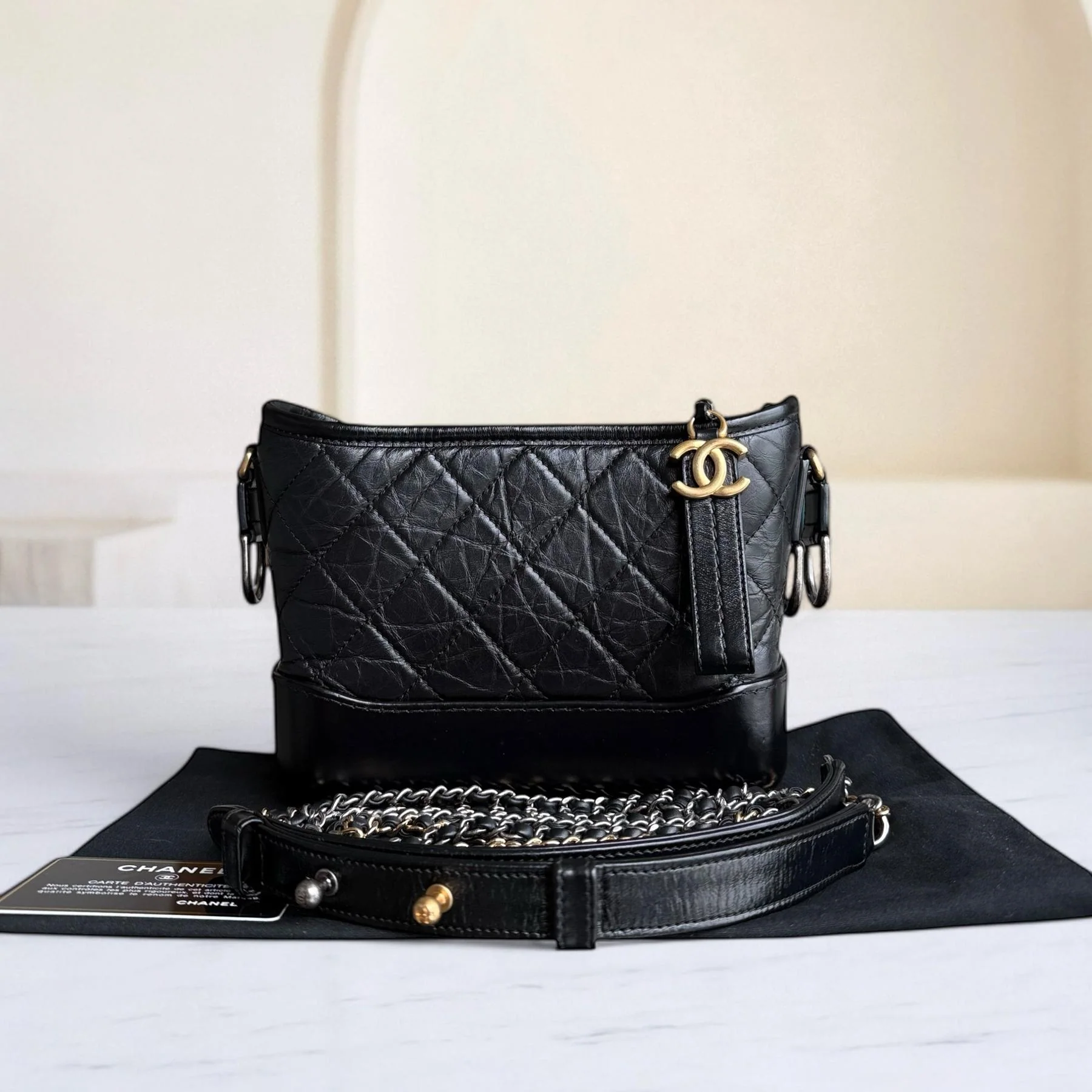Chanel Gabrielle Small - Quilted Aged Calfskin Black Two-tone Gold Hardware