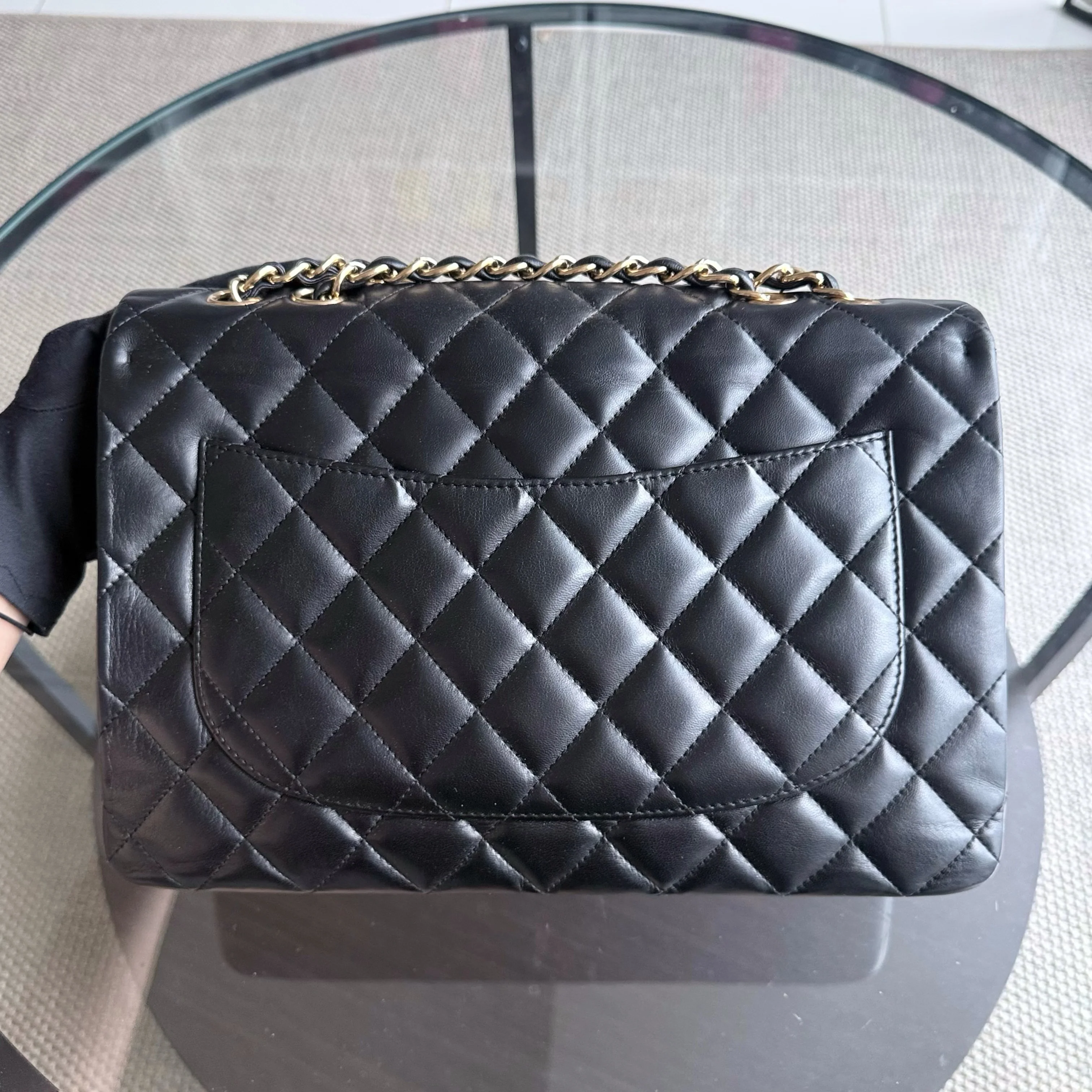 Chanel Classic Flap Jumbo - 30CM Single Flap Quilted Lambskin Black Gold Hardware Series 13