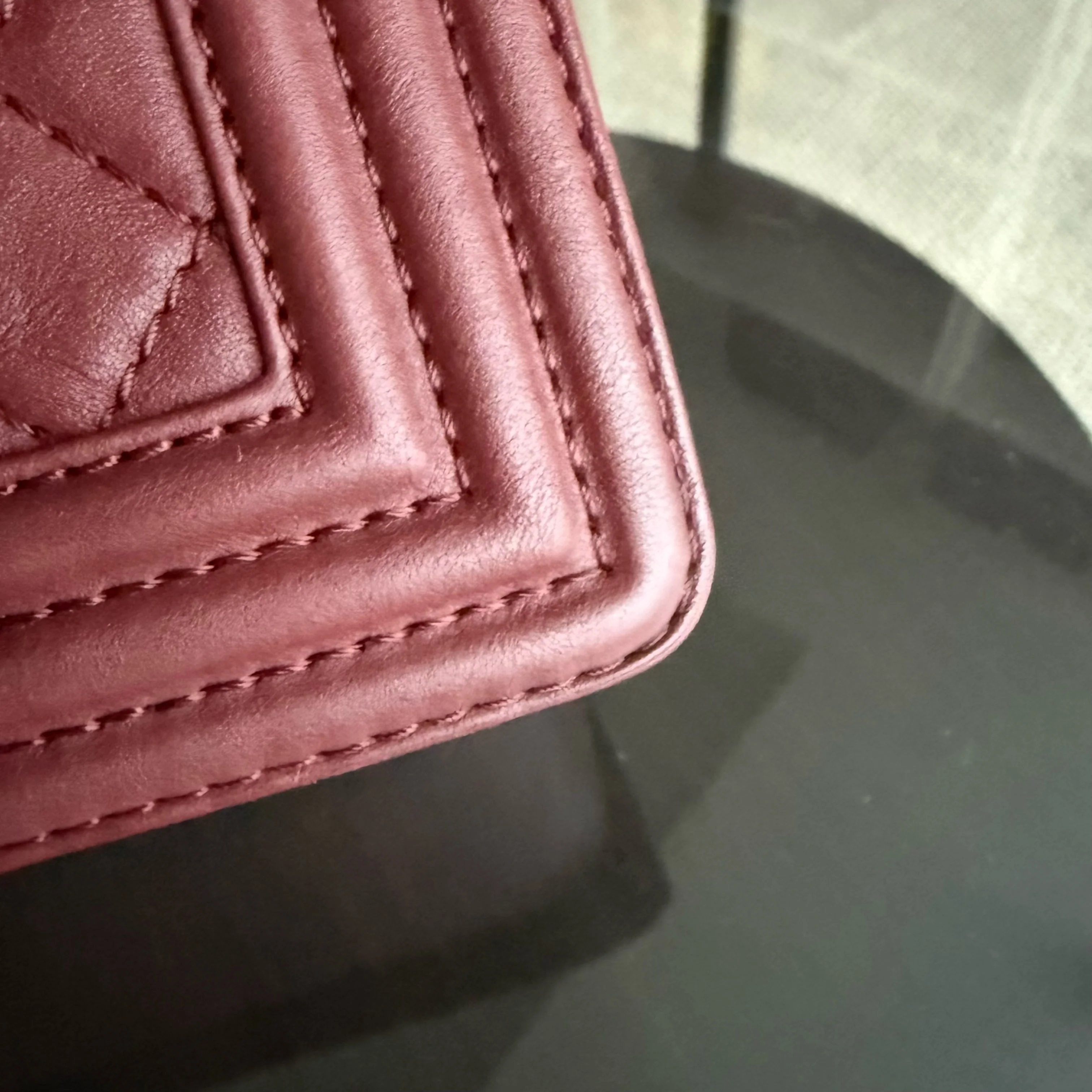 Chanel Boy Medium - 25CM Quilted Limited Edition Paris-Dallas Metal Edge Grained Calfskin Burgundy Silver Hardware Series 19