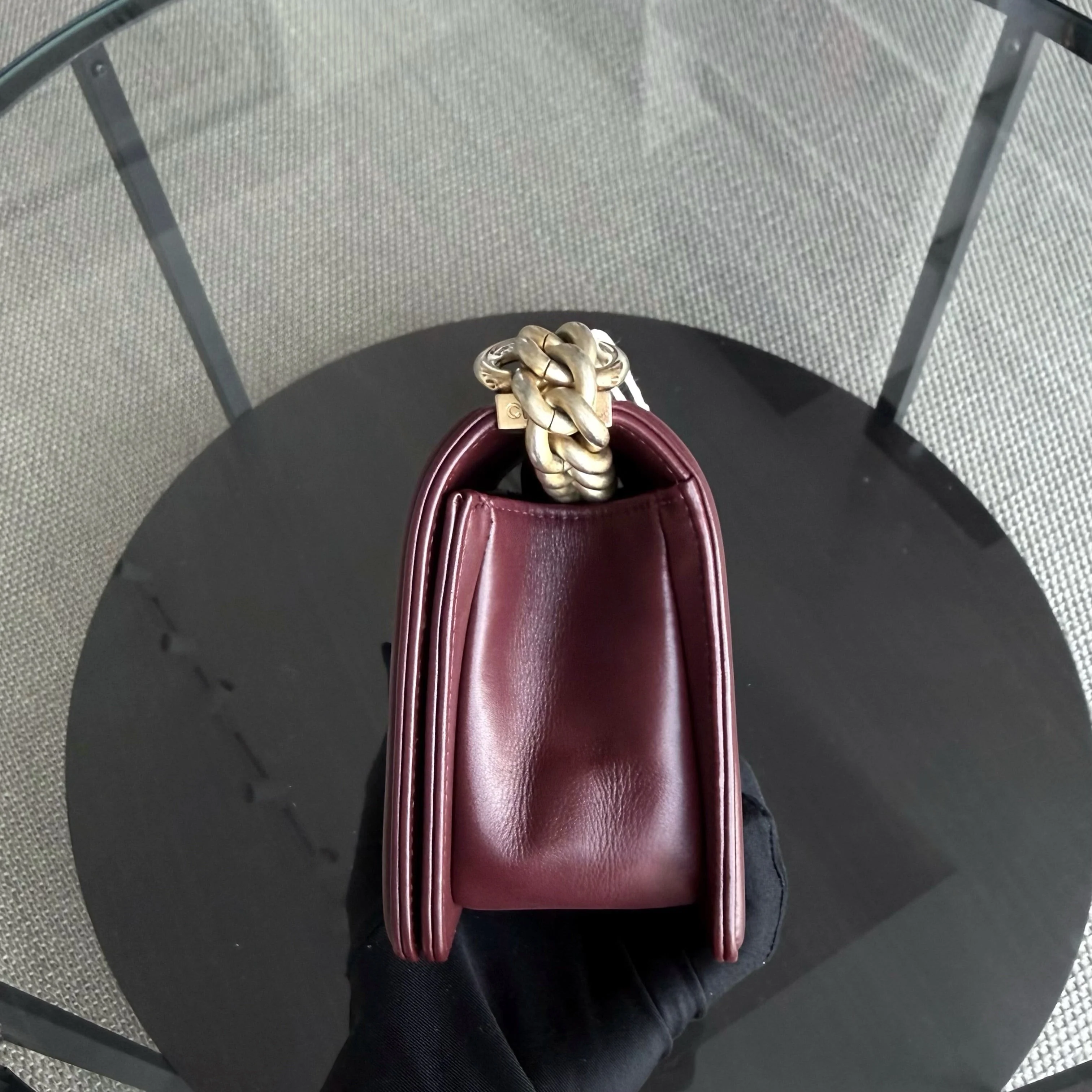 Boy Small 20CM Chevron Tri-skin Calfskin Burgundy GHW No 22