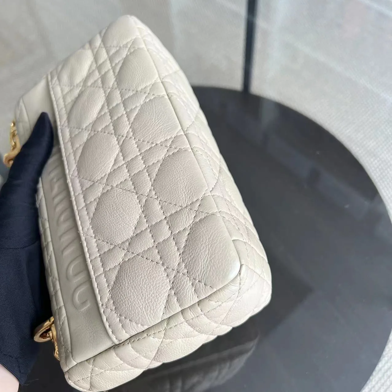 Dior Caro Small - Cannage Grained Calfskin Beige Golden Hardware