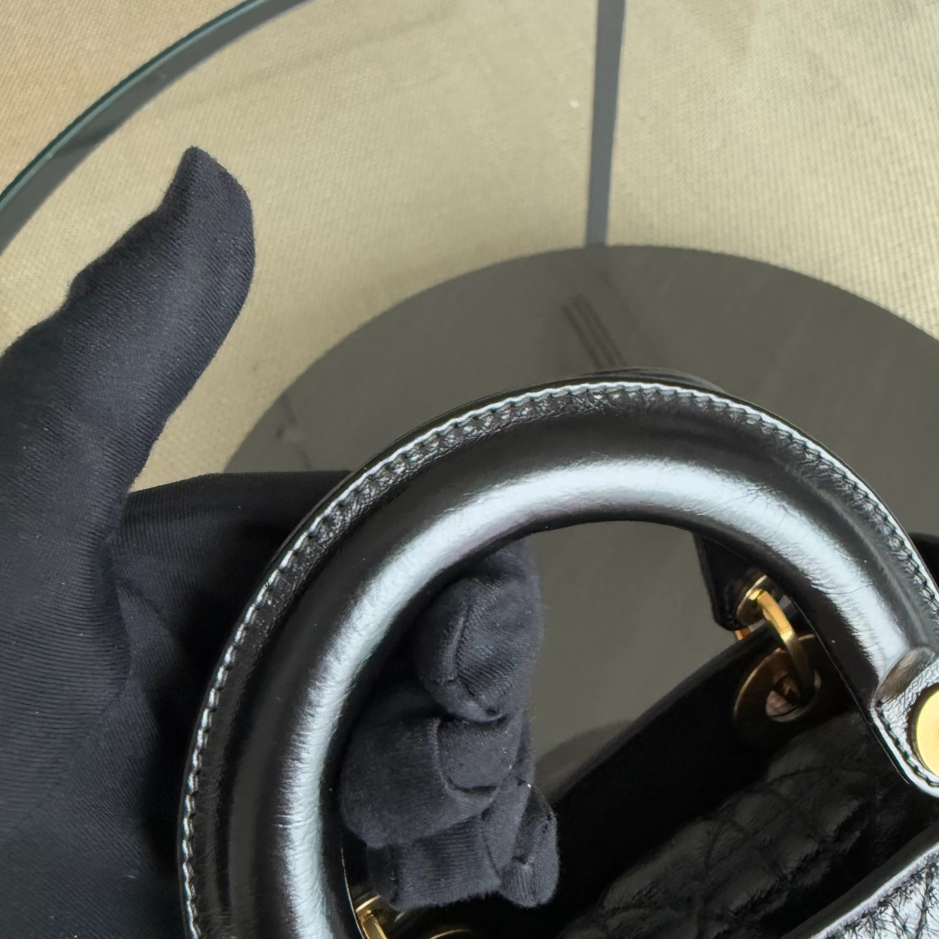 Dior Lady Small - Cannage Glazed Calfskin Black Gold Hardware