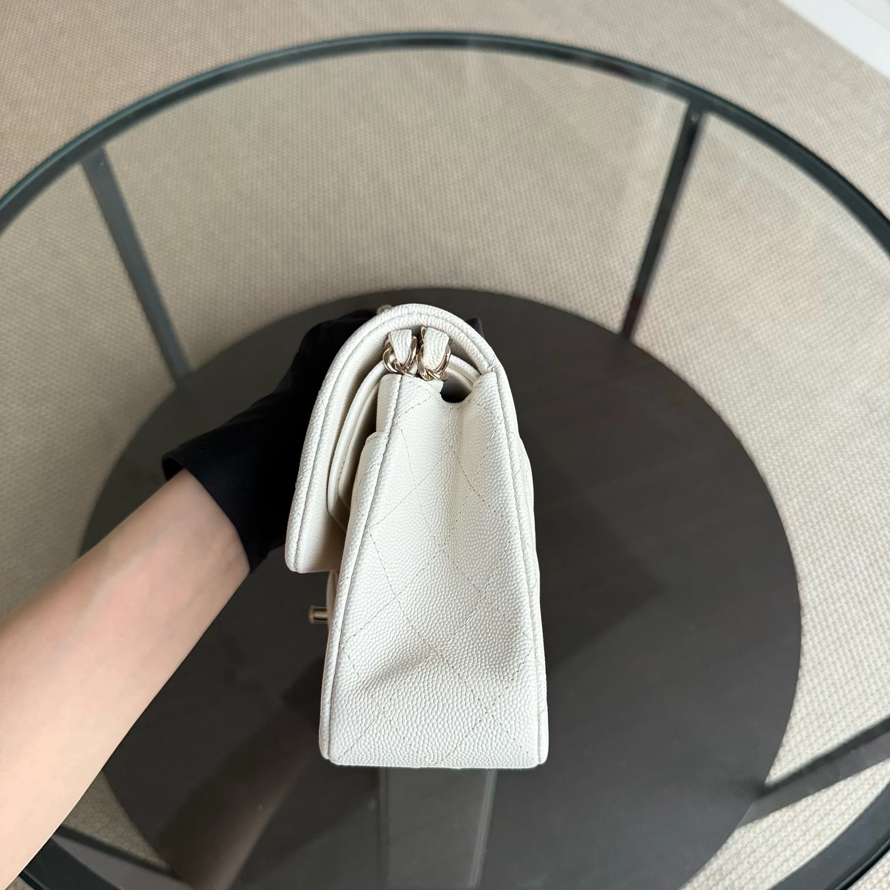 Chanel Classic Flap Small - Caviar 23CM Quilted White Light Gold Hardware Microchipped