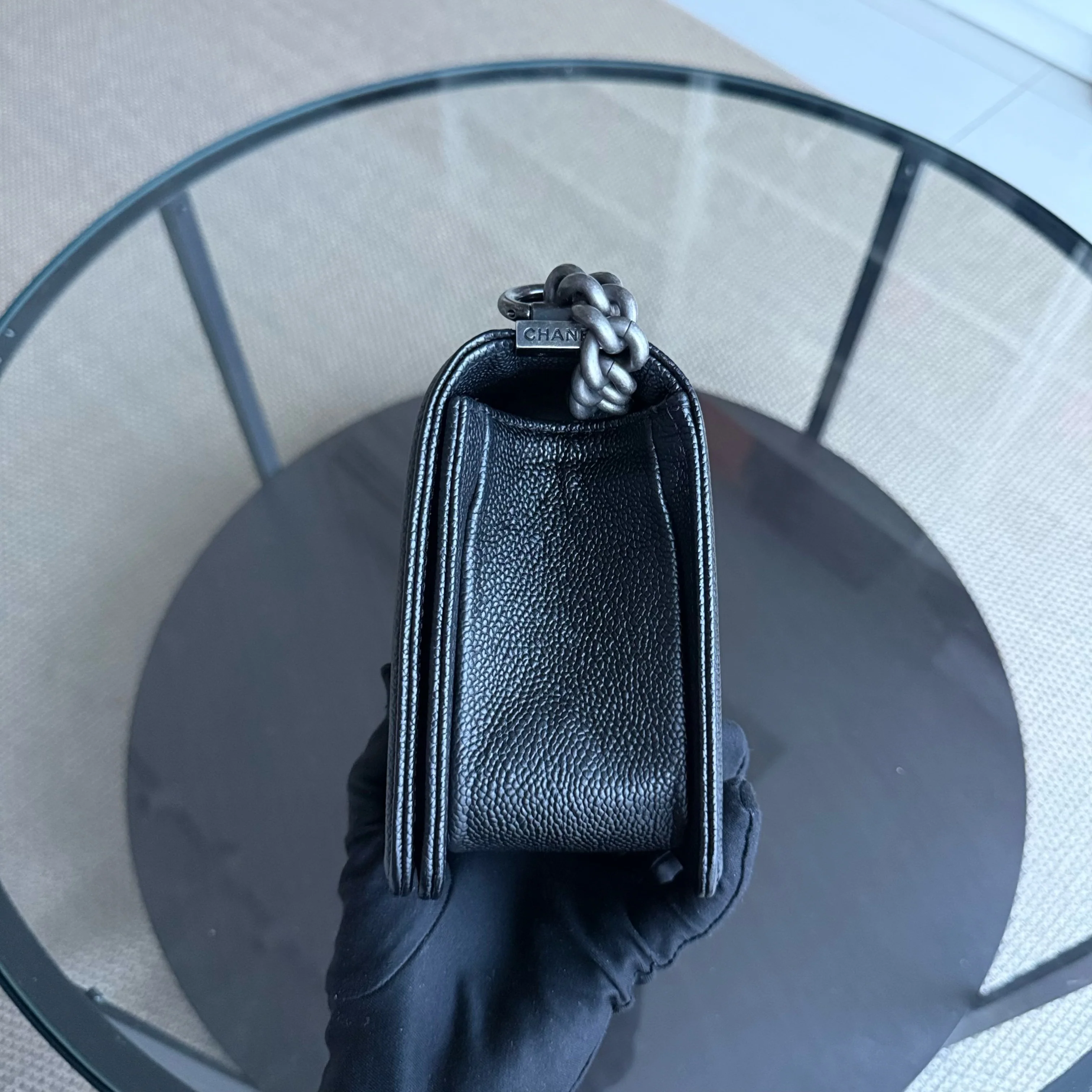 Chanel Boy Medium - Caviar Quilted Grained Calfskin Black Ruthenium Silver Hardware Series 20