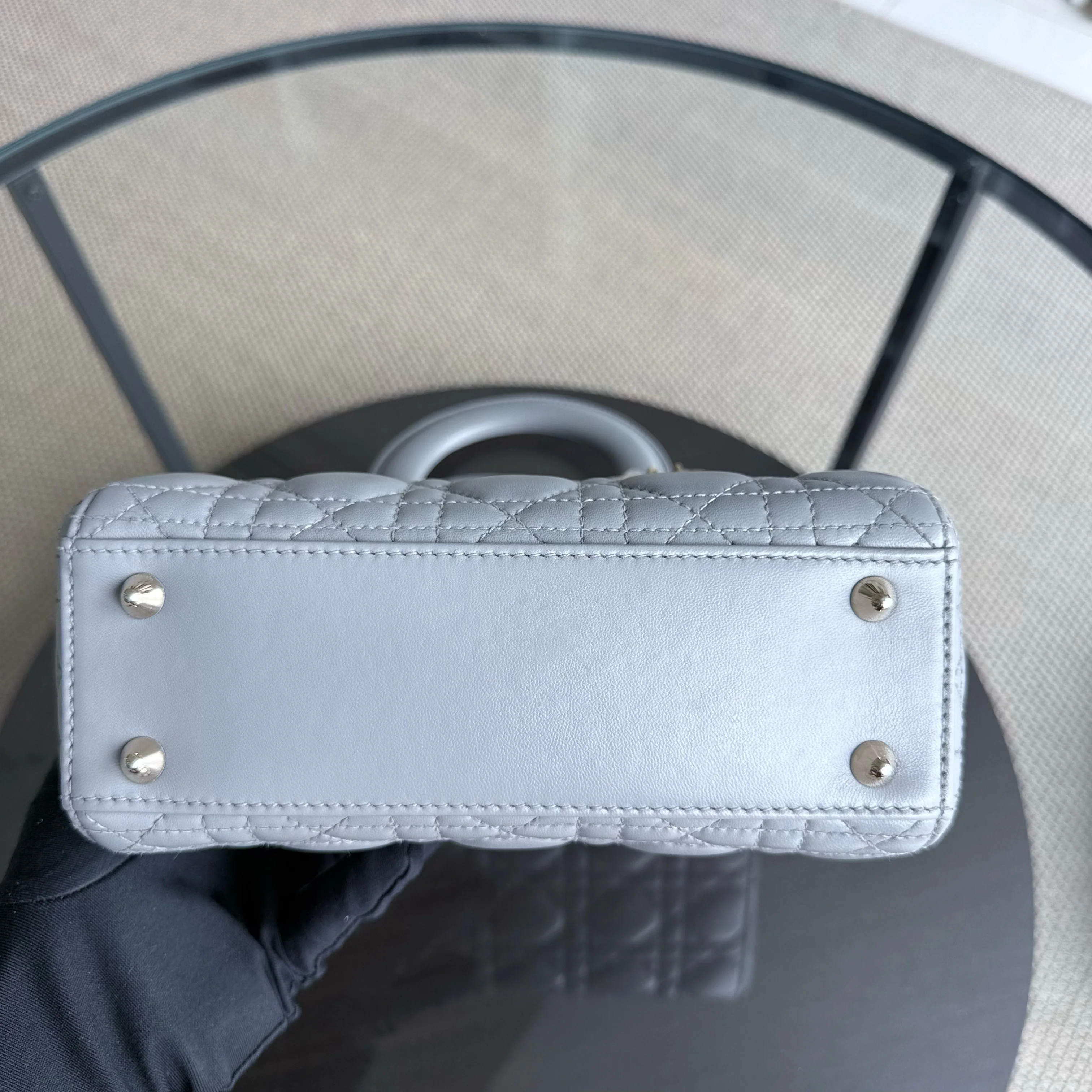 Dior Lady Small - Cannage Lambskin Light Grey Gray Gold Hardware