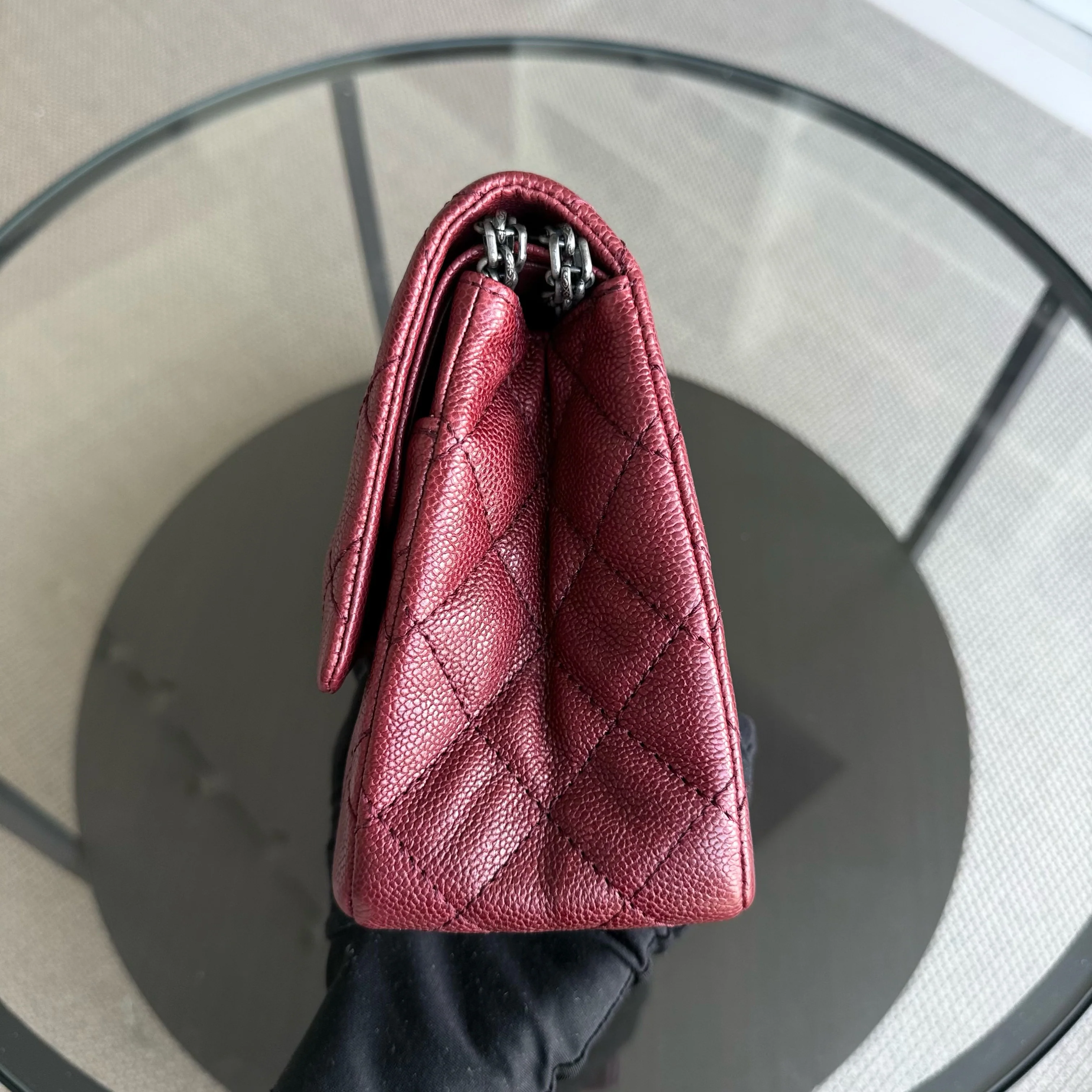 Chanel 2.55 Reissue 226 Medium - Caviar 28CM Quilted Dark Red Burgundy Ruthenium Silver Hardware Series 14