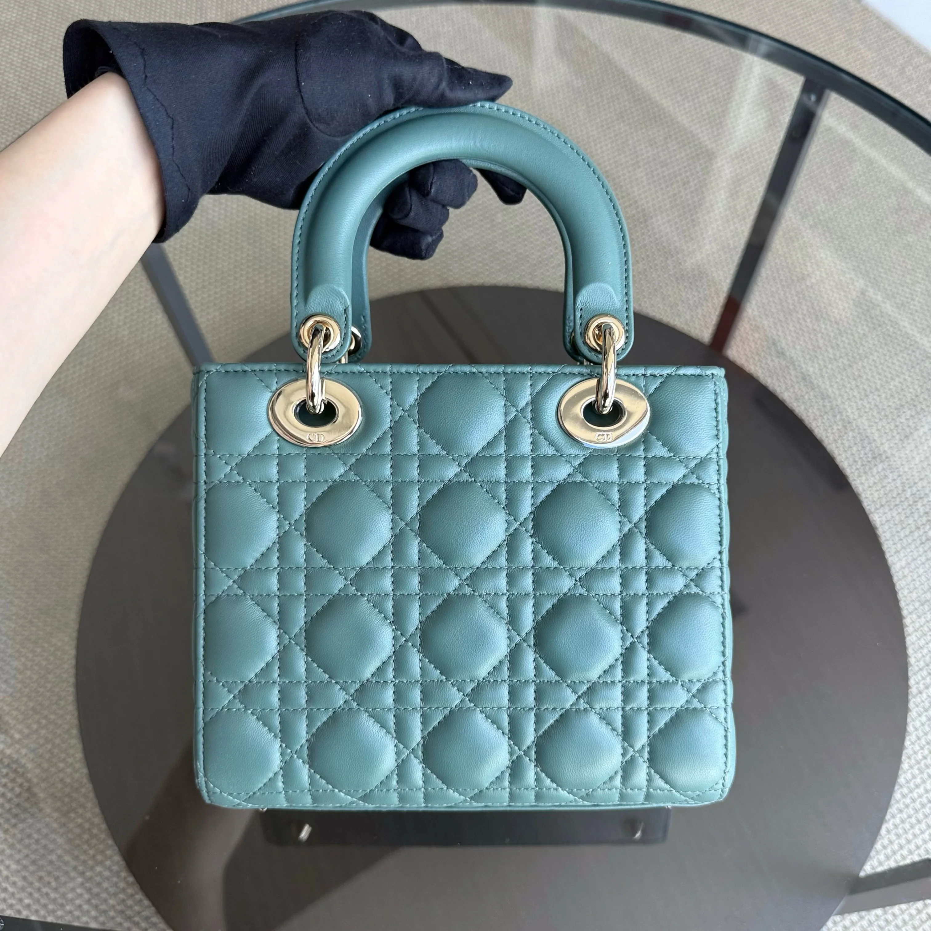 Dior Lady Small Flap - Cannage Lambskin Green Gold Hardware with Charms