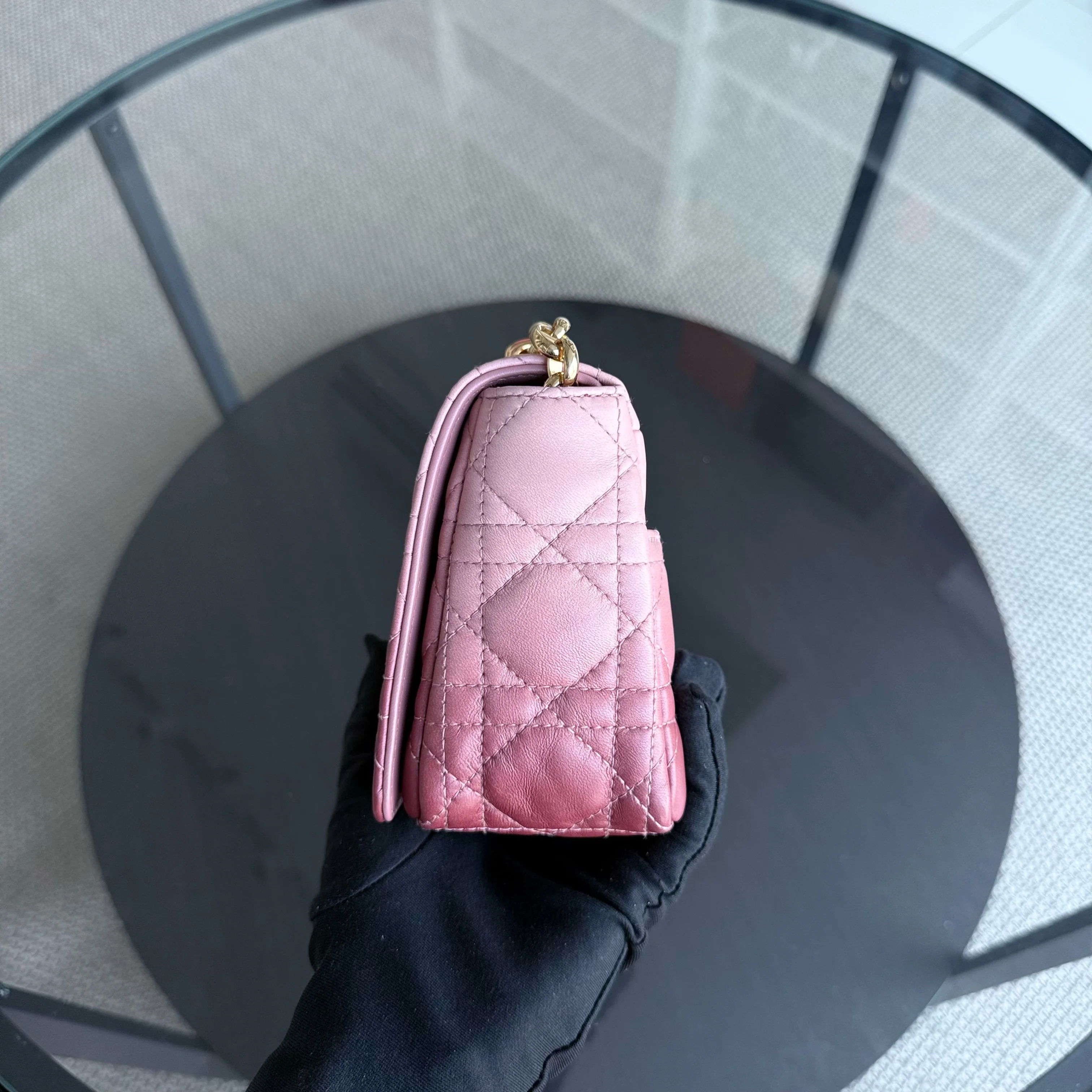 Dior Caro Small - Cannage Calfskin Bicolor Pink Gold Hardware 20CM