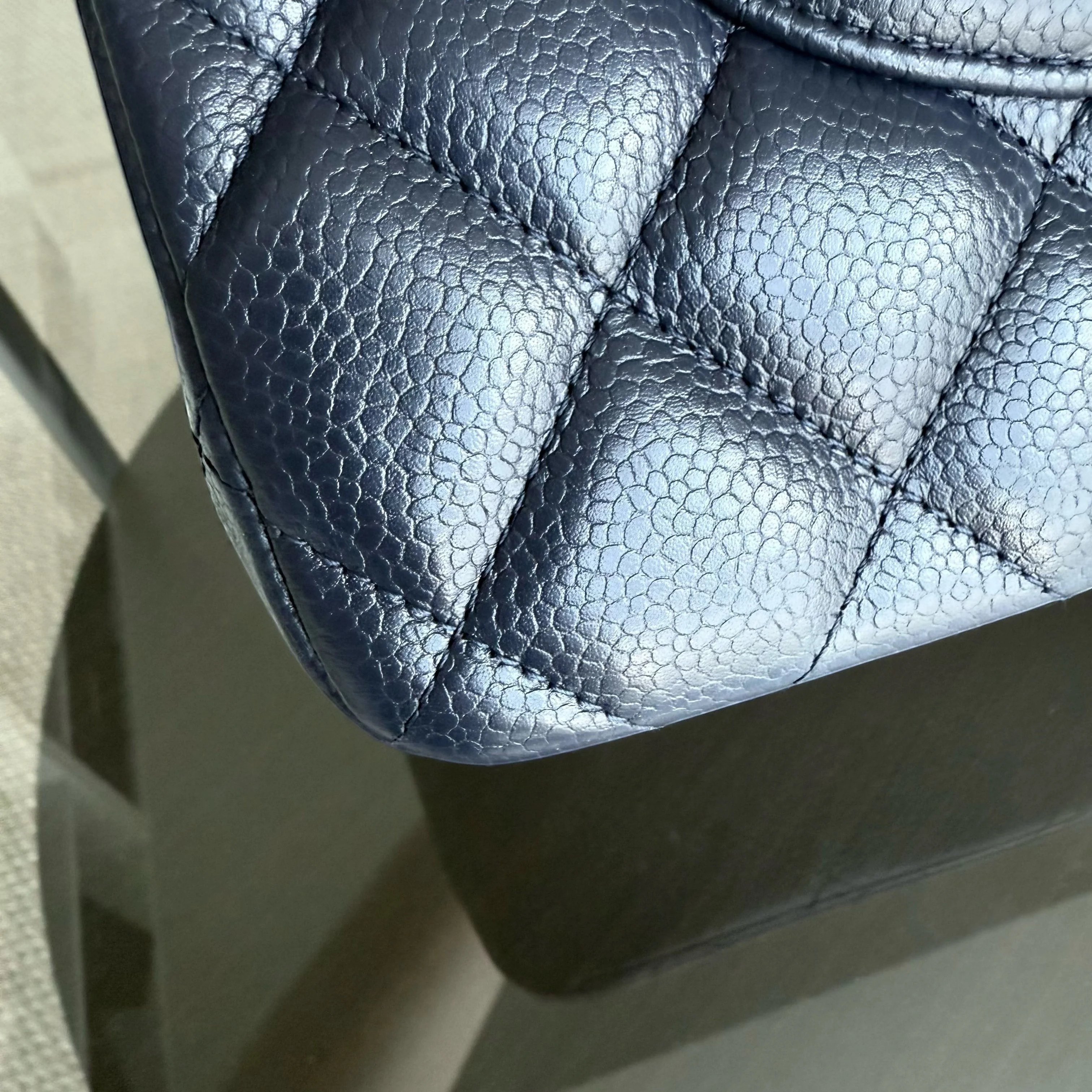 Chanel Classic Flap Jumbo - Caviar Double Flap 30CM Quilted Grained Calfskin Dark Navy Blue Silver Hardware