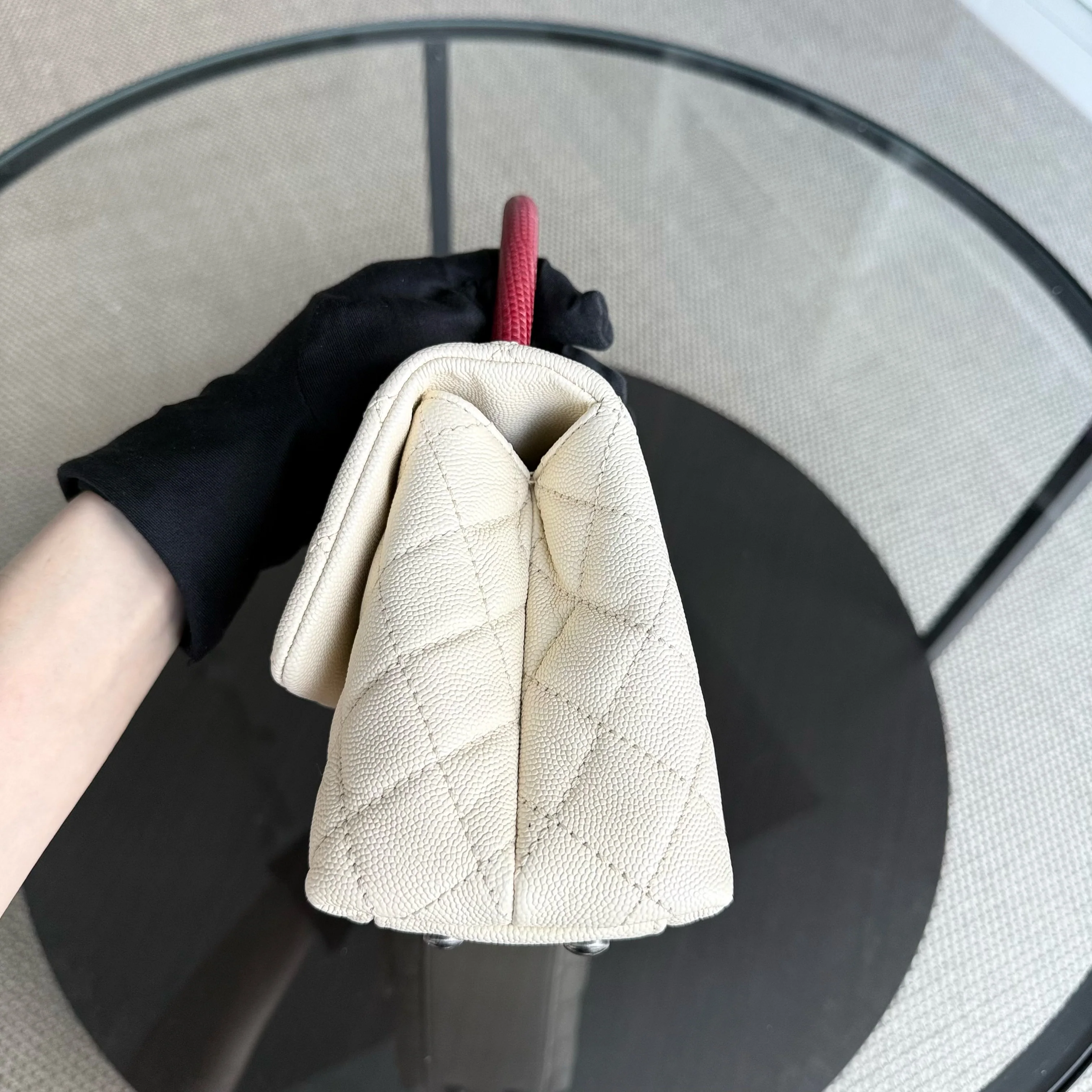 Chanel Coco Handle Small - Caviar Quilted Grained Calfskin White Ruthenium Silver Hardware